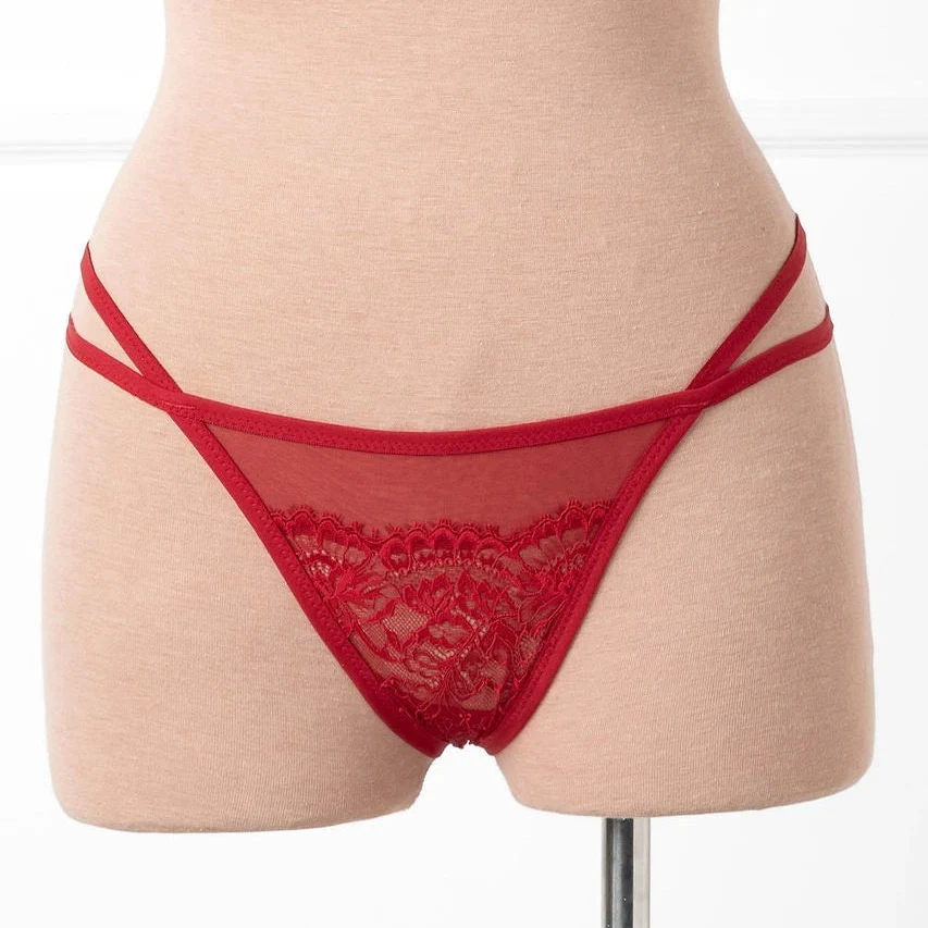Strappy Eyelash Lace Thong - Red