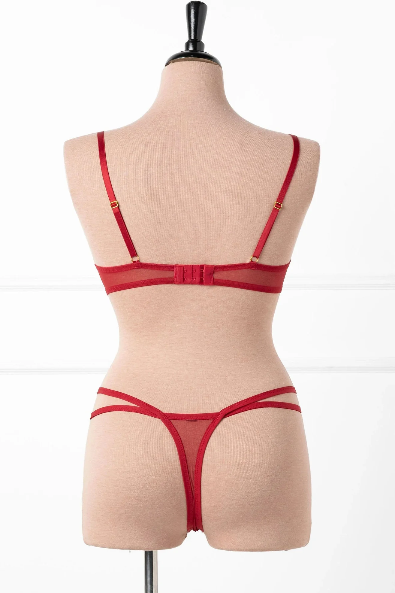 Strappy Eyelash Lace Thong - Red - Image 5