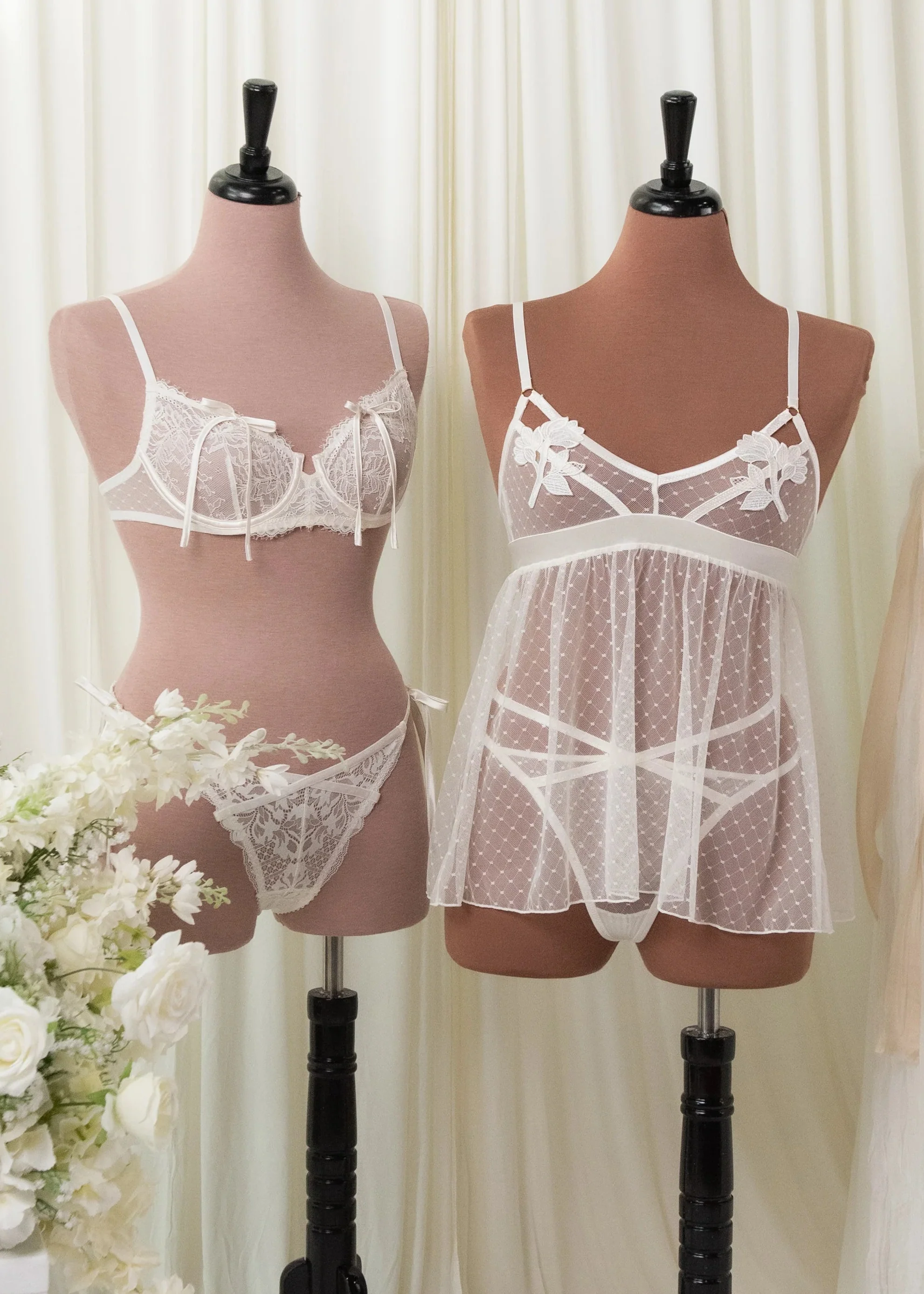 Appliqué & Diamond Mesh Babydoll - Pearl - Image 10