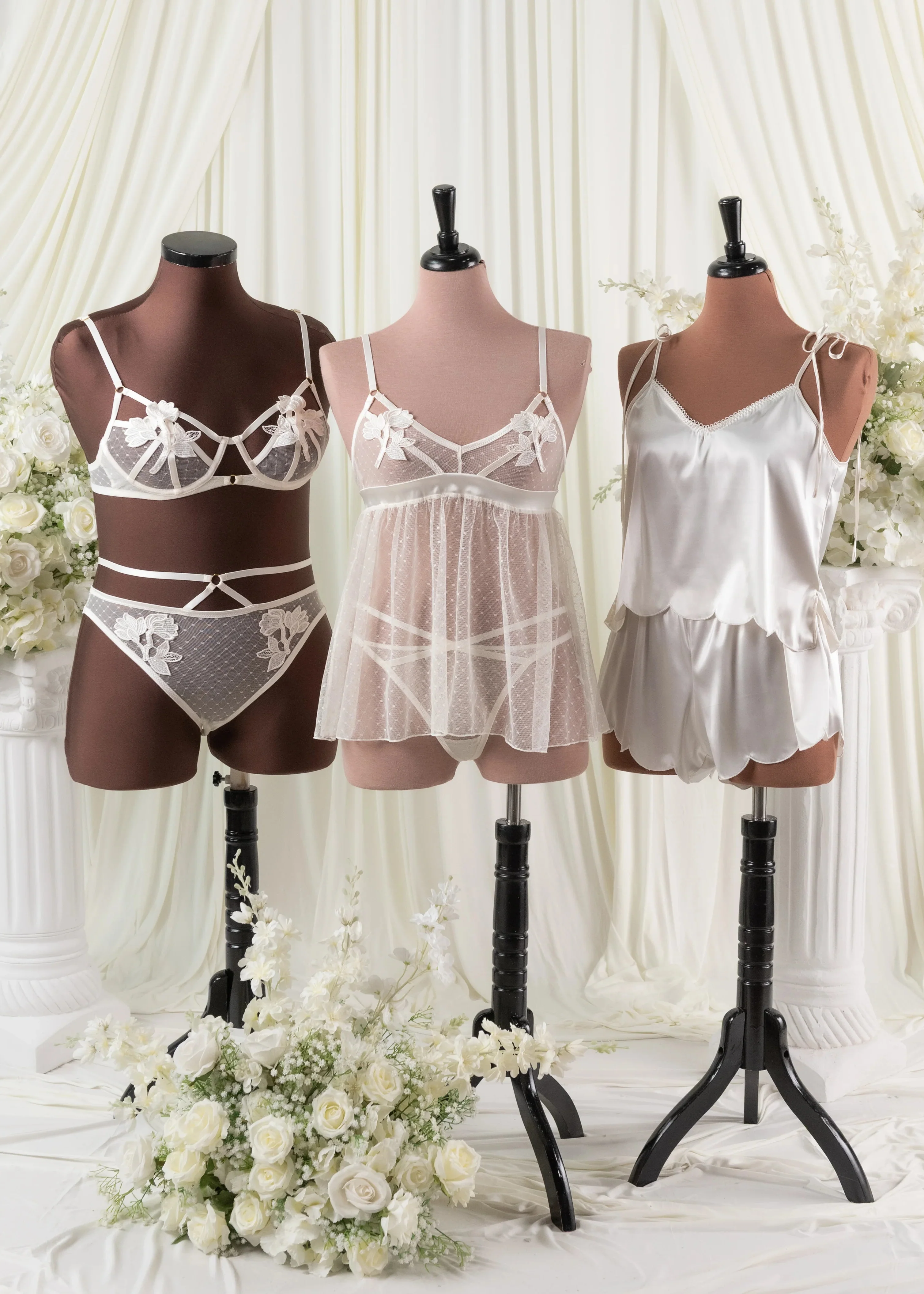 Appliqué & Diamond Mesh Babydoll - Pearl - Image 12