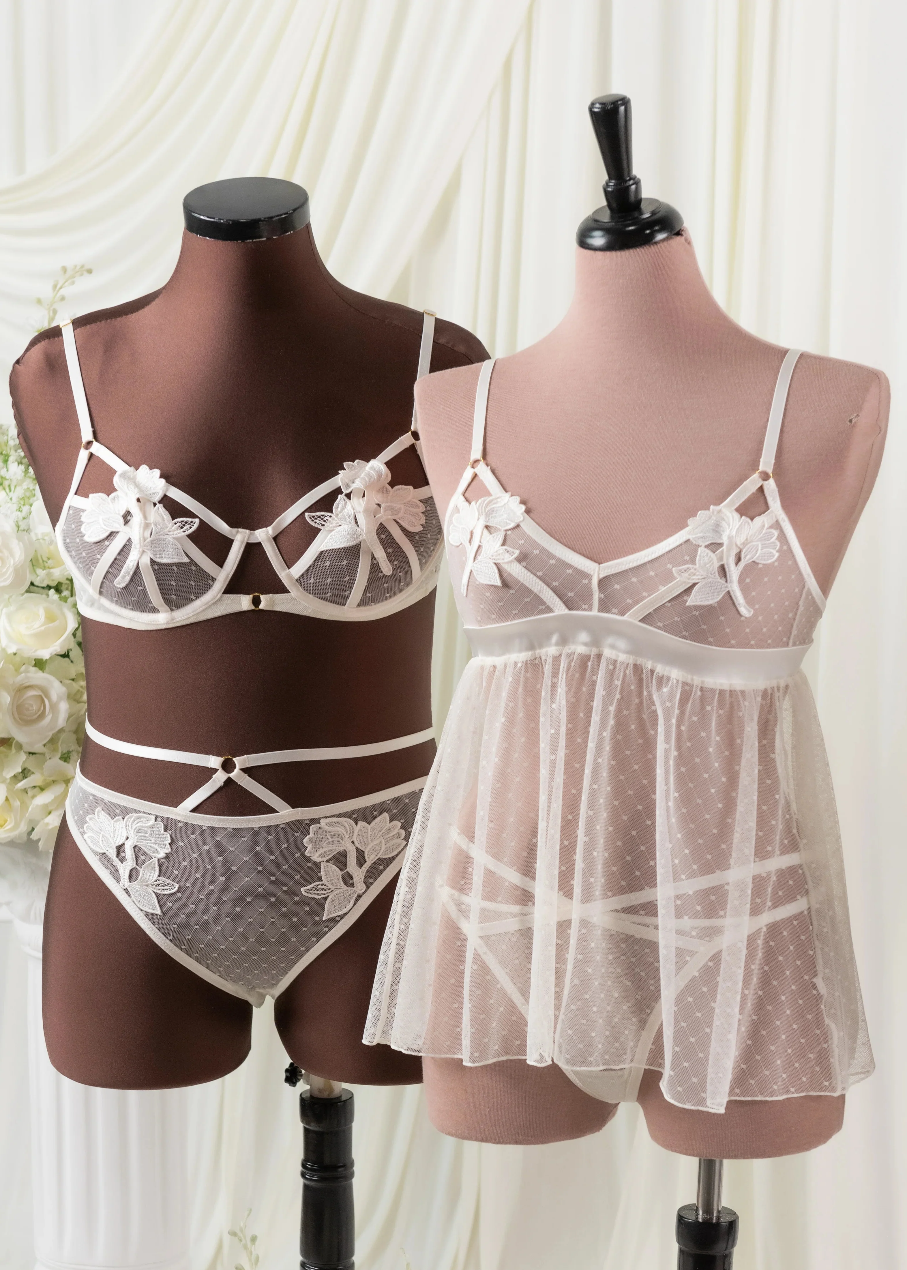Appliqué & Diamond Mesh Babydoll - Pearl - Image 13