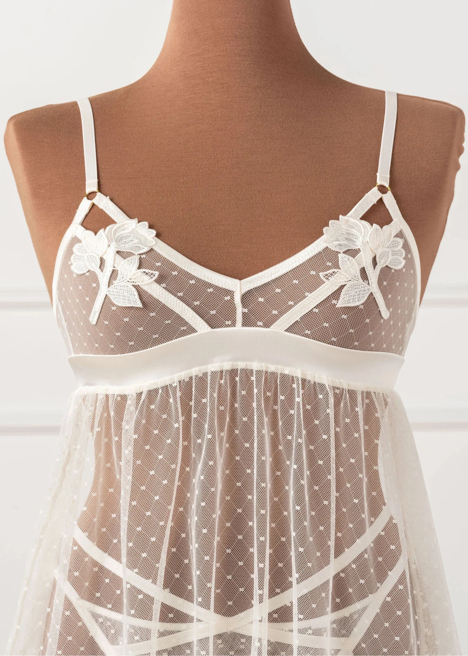Appliqué & Diamond Mesh Babydoll - Pearl - Image 3