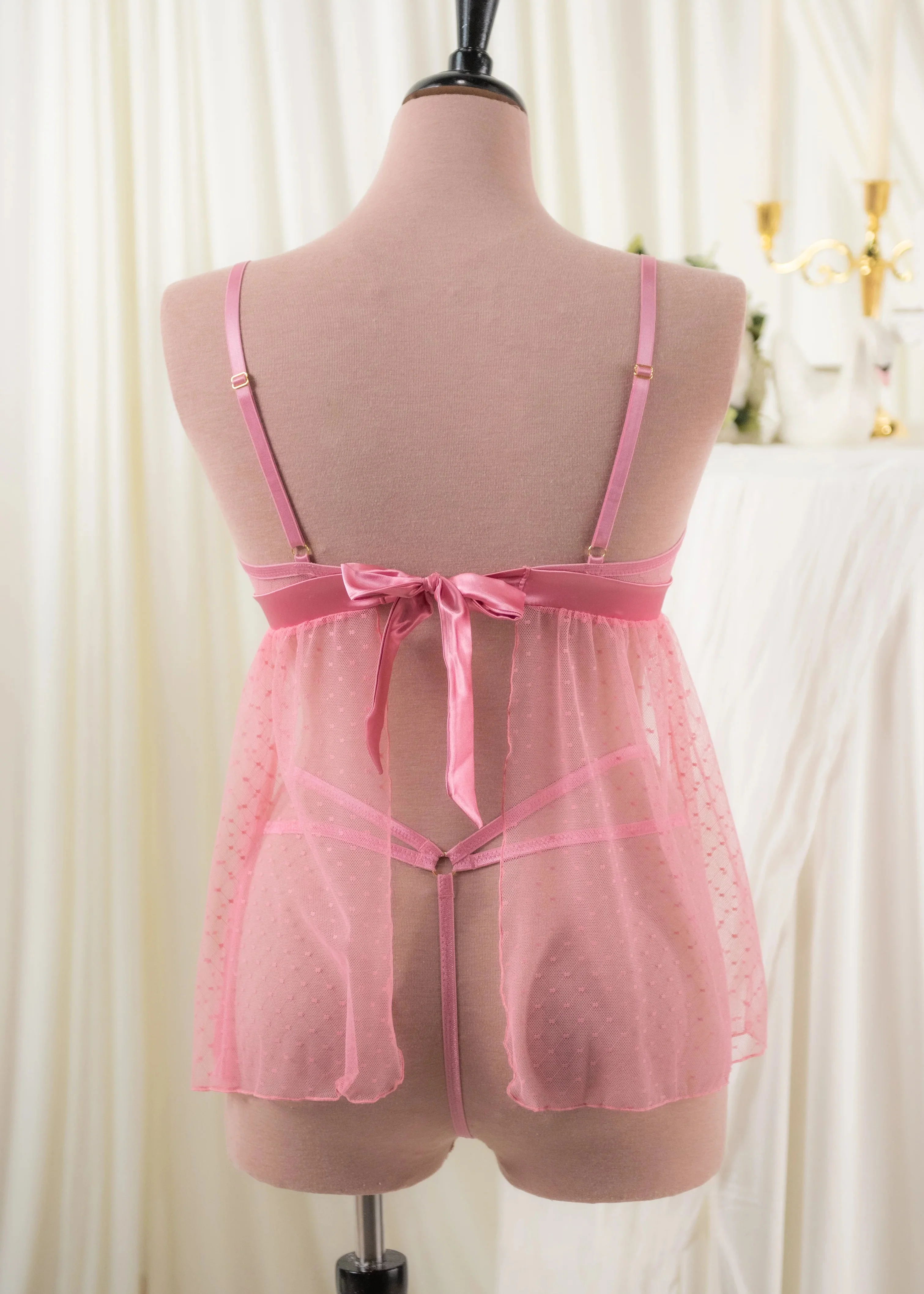 Appliqué & Diamond Mesh Babydoll - Rose - Image 16