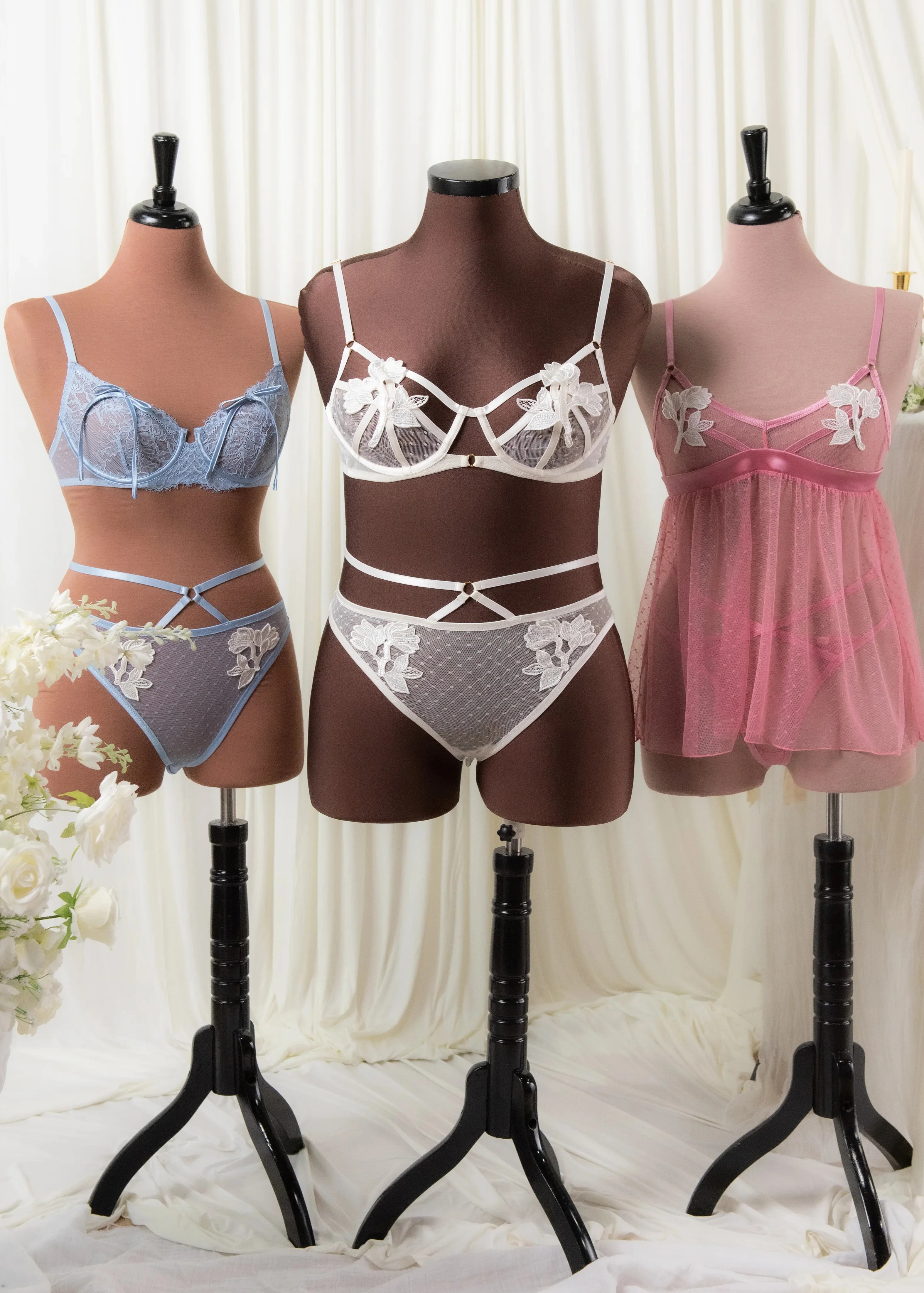 Appliqué & Diamond Mesh Babydoll - Rose - Image 17