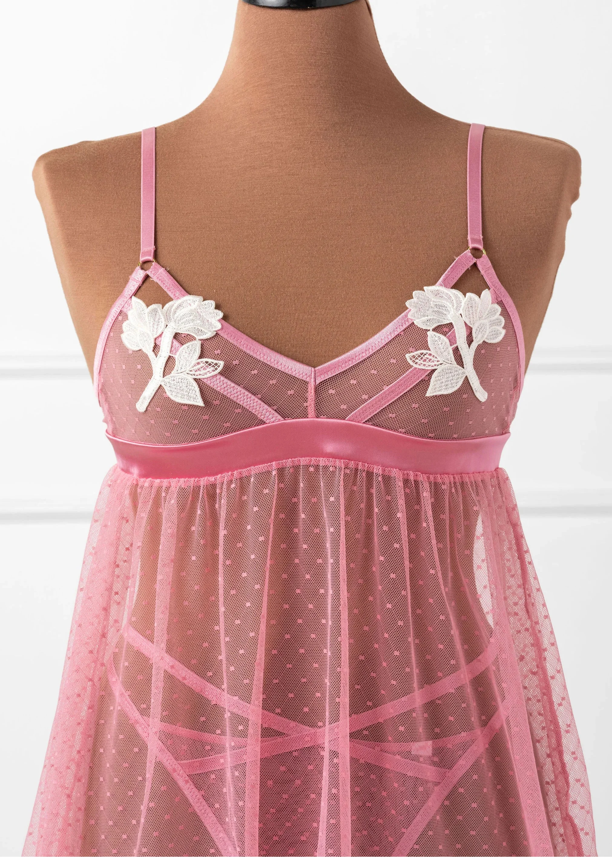 Appliqué & Diamond Mesh Babydoll - Rose - Image 4