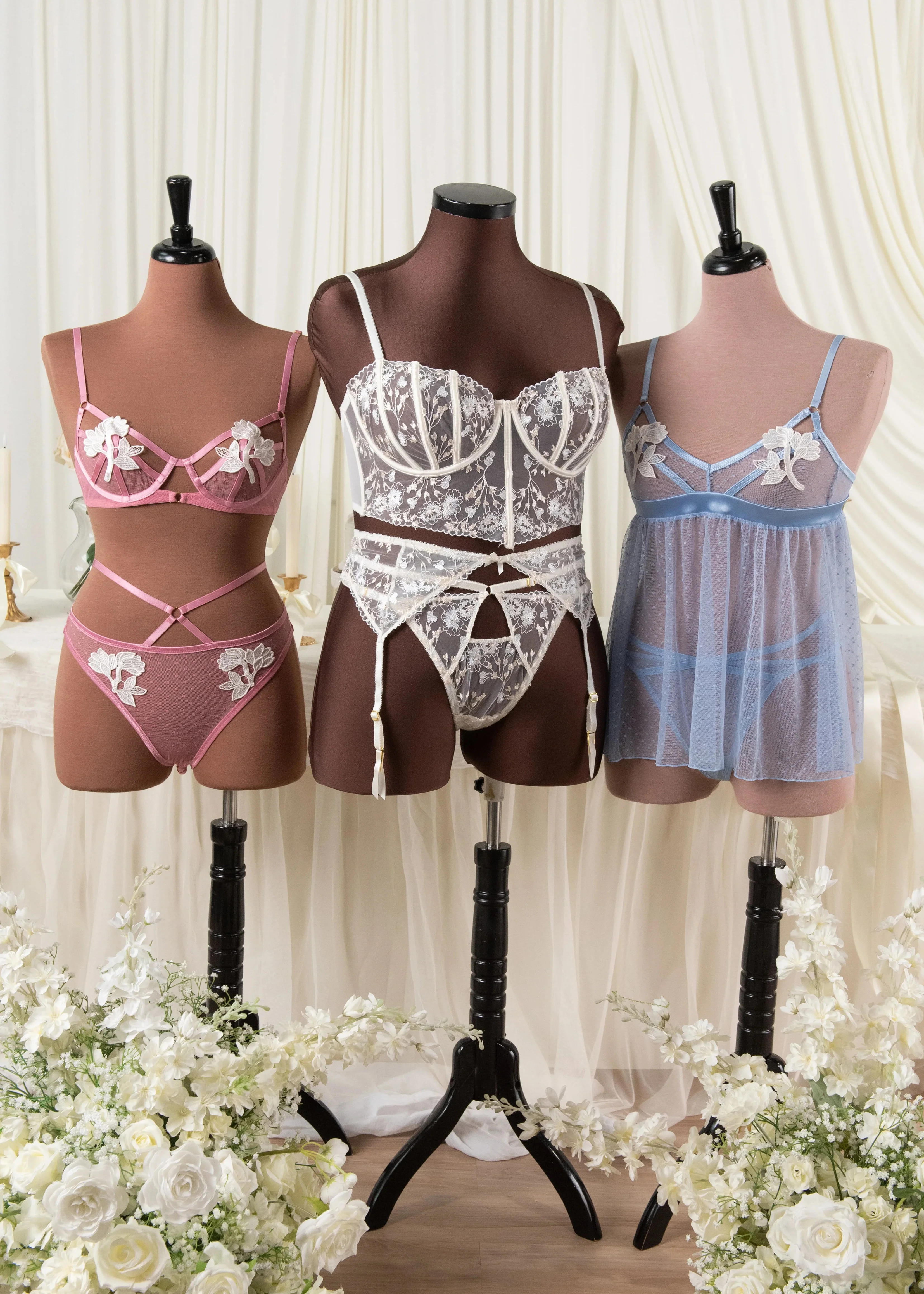 Appliqué & Diamond Mesh Babydoll - Sky Blue - Image 13