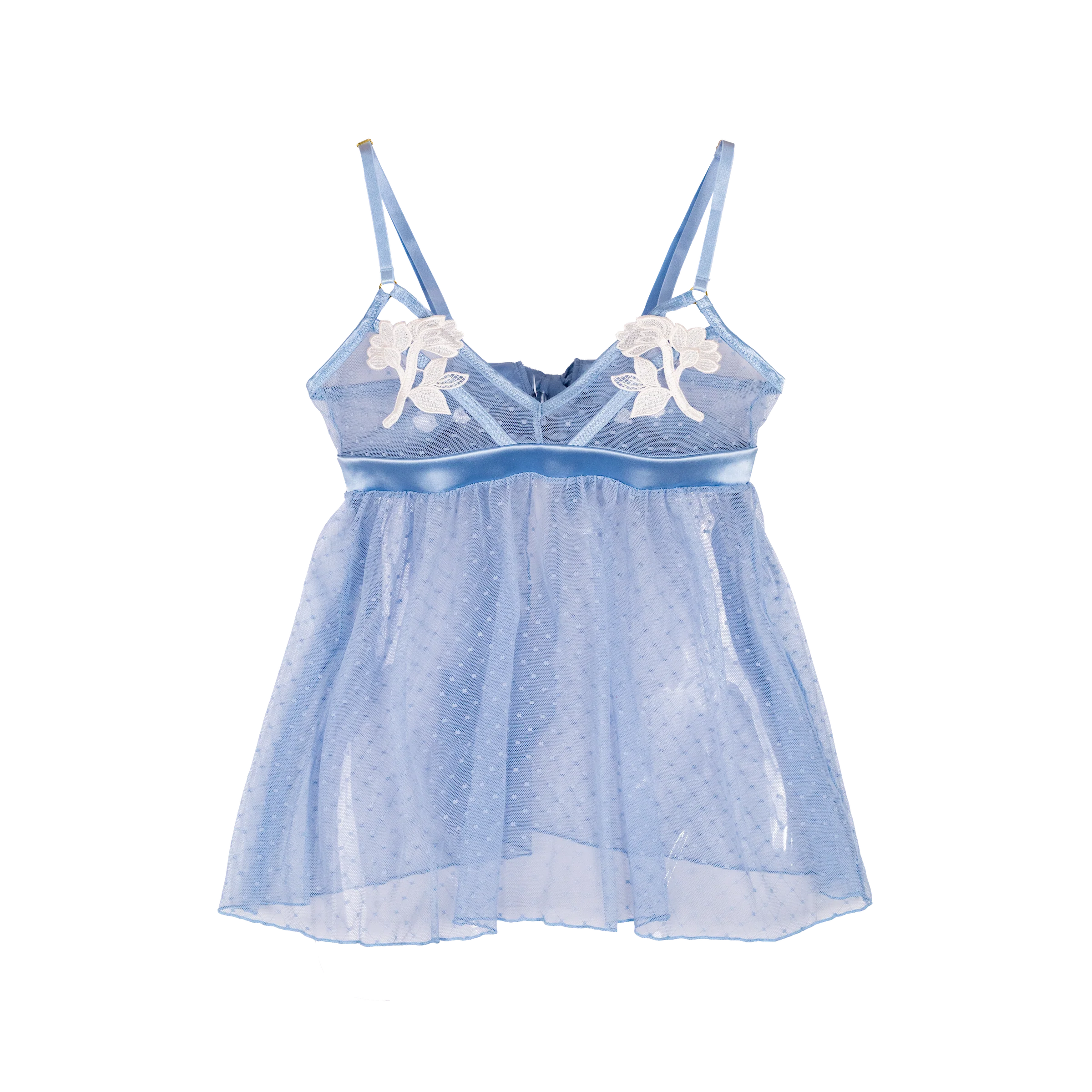 Appliqué & Diamond Mesh Babydoll - Sky Blue - Image 3