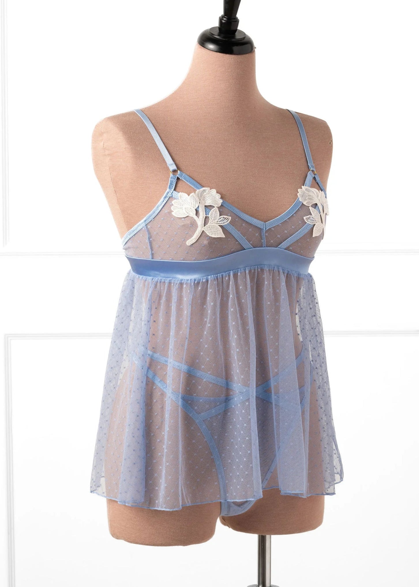 Appliqué & Diamond Mesh Babydoll - Sky Blue - Image 7
