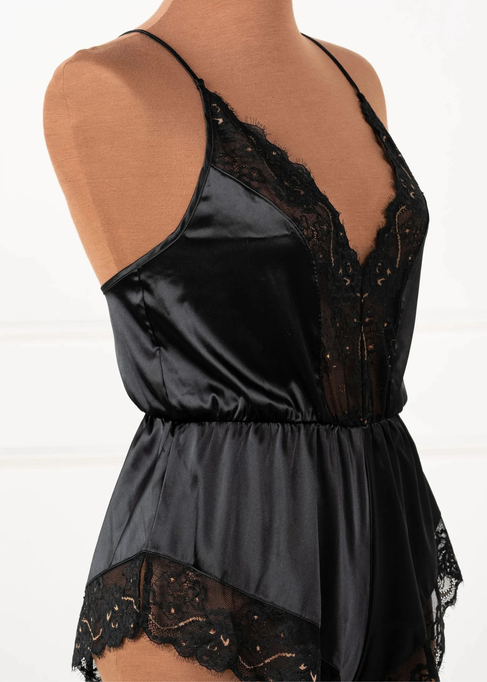 Satin Eyelash Lace Romper - Black Espresso - Image 10