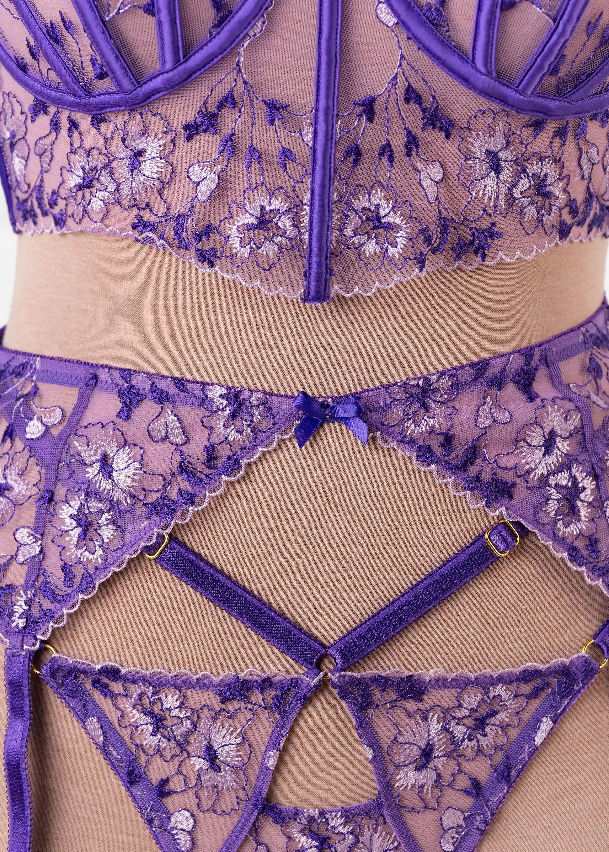 Embroidered Garter Belt - Violet - Image 6