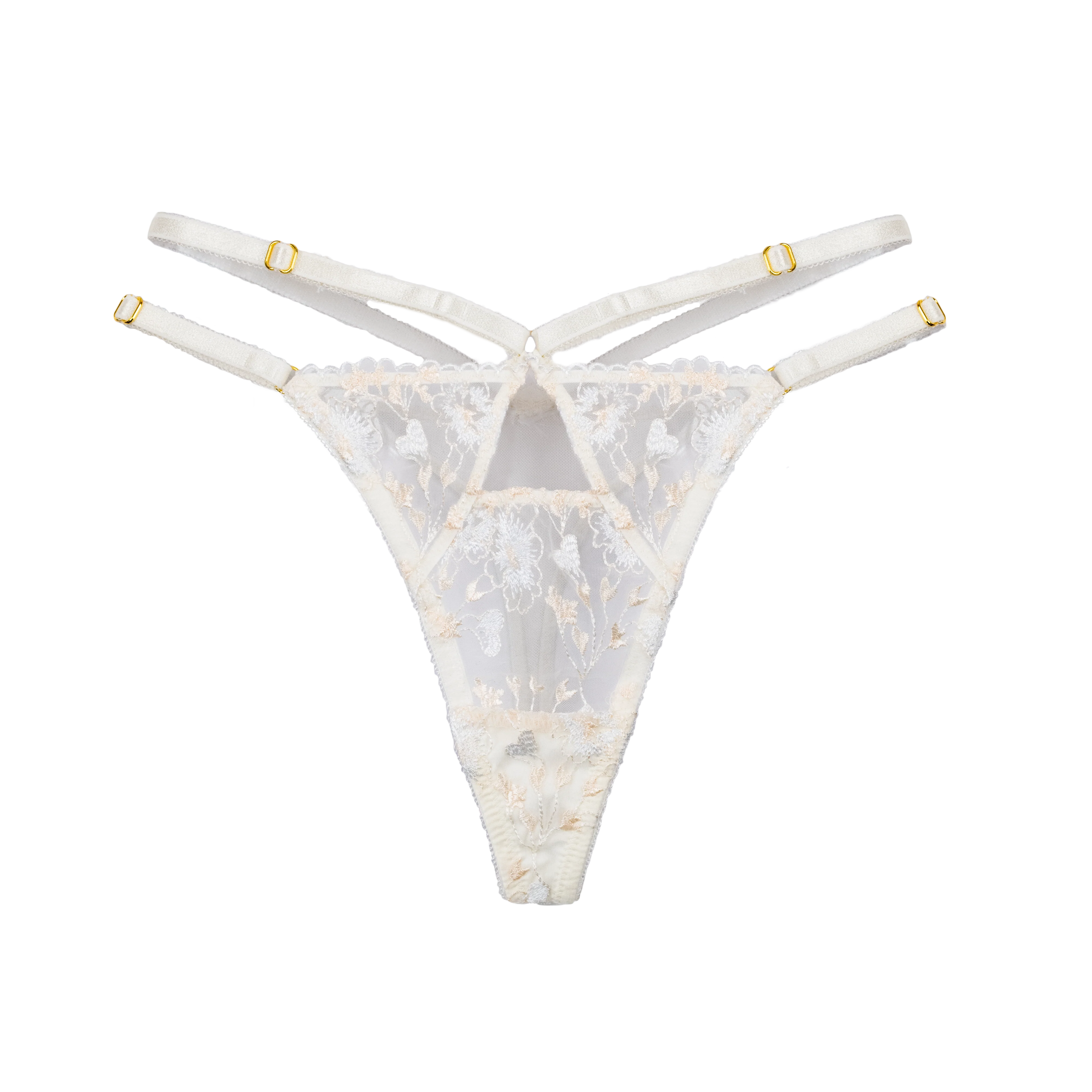 Embroidered Strappy Thong - Pearl - Image 11