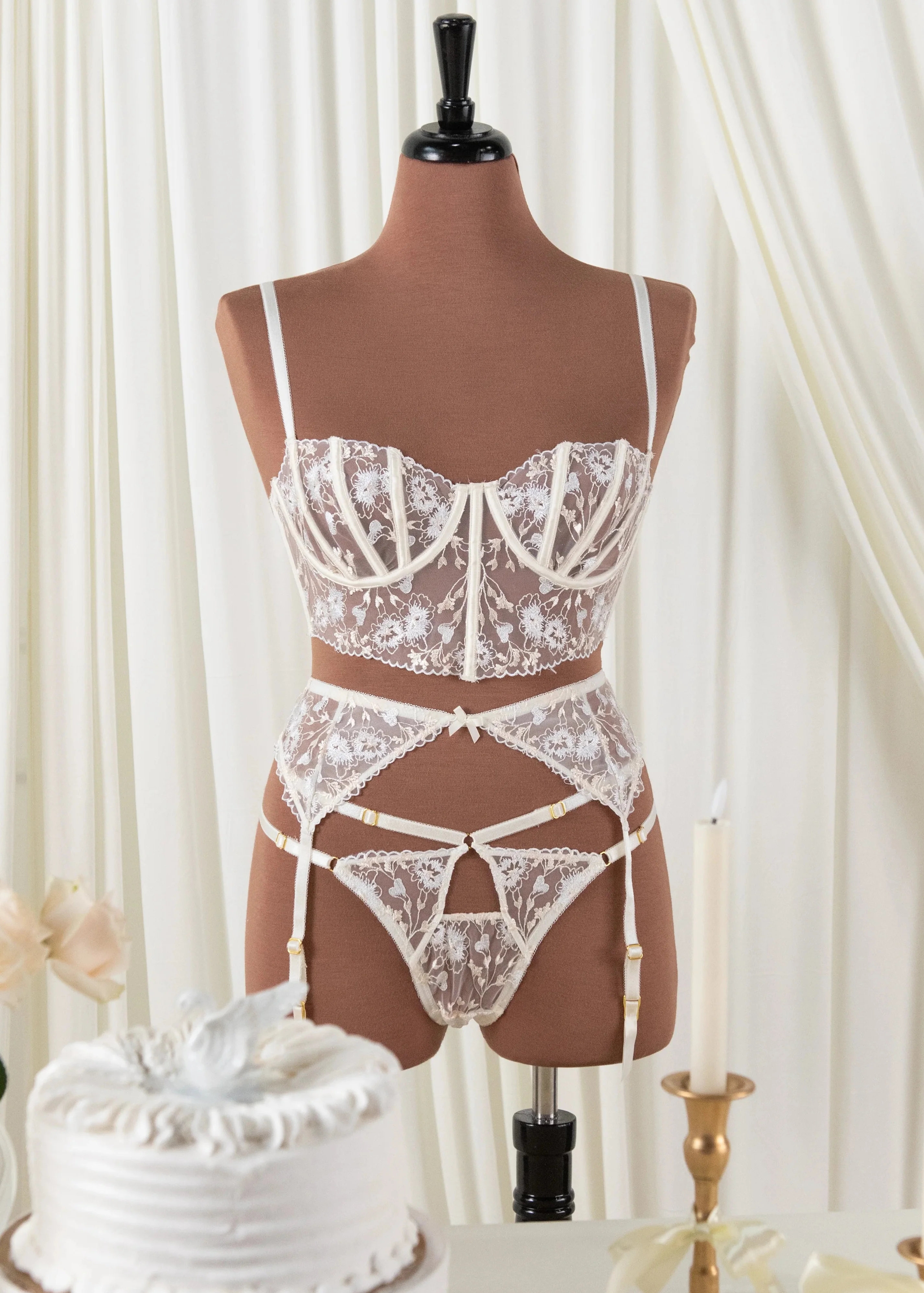 Embroidered Strappy Thong - Pearl - Image 2