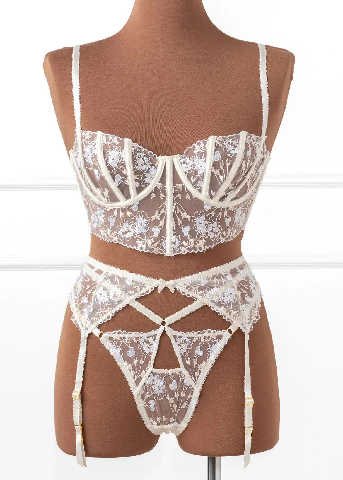 Embroidered Strappy Thong - Pearl - Image 6