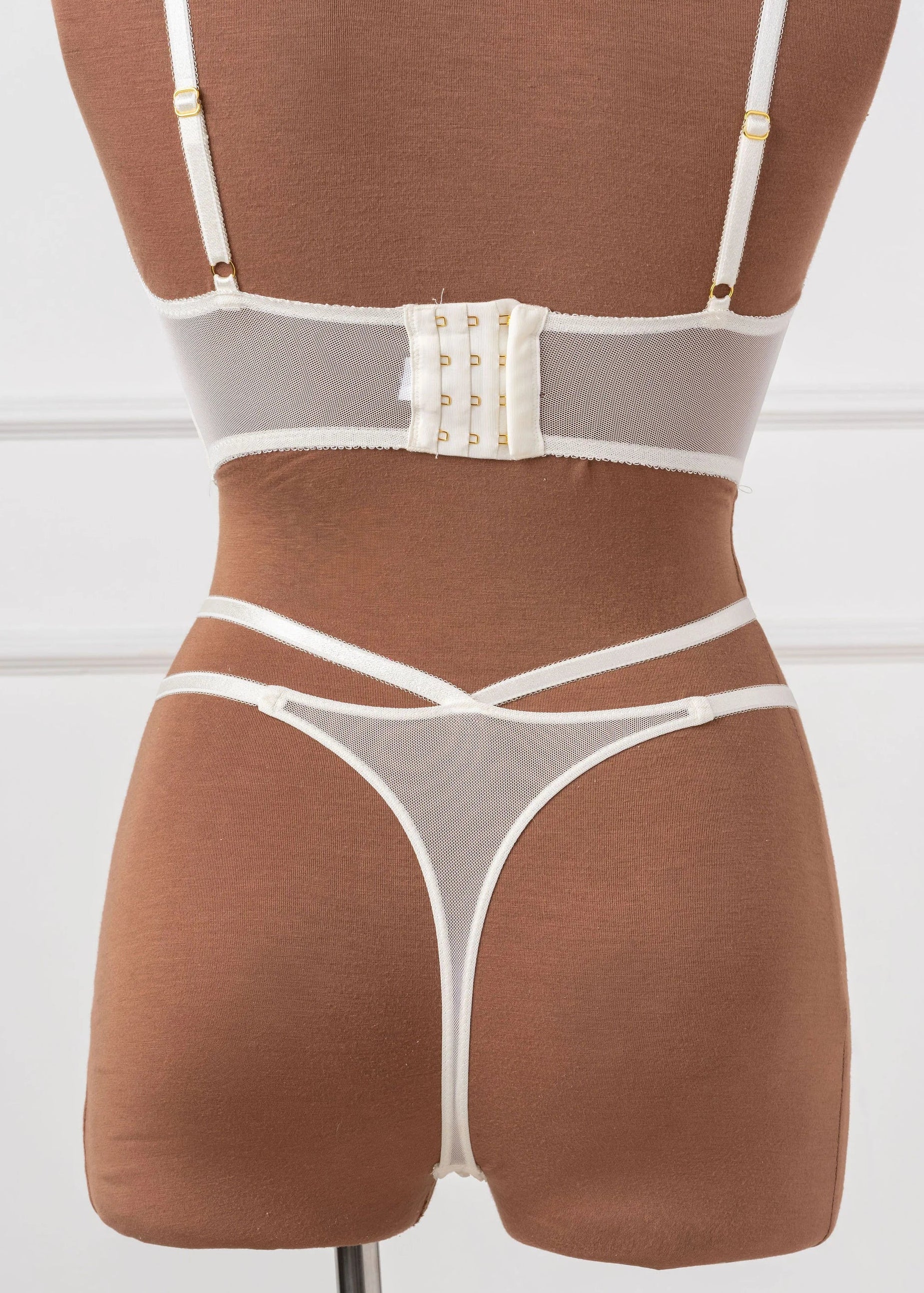 Embroidered Strappy Thong - Pearl - Image 7