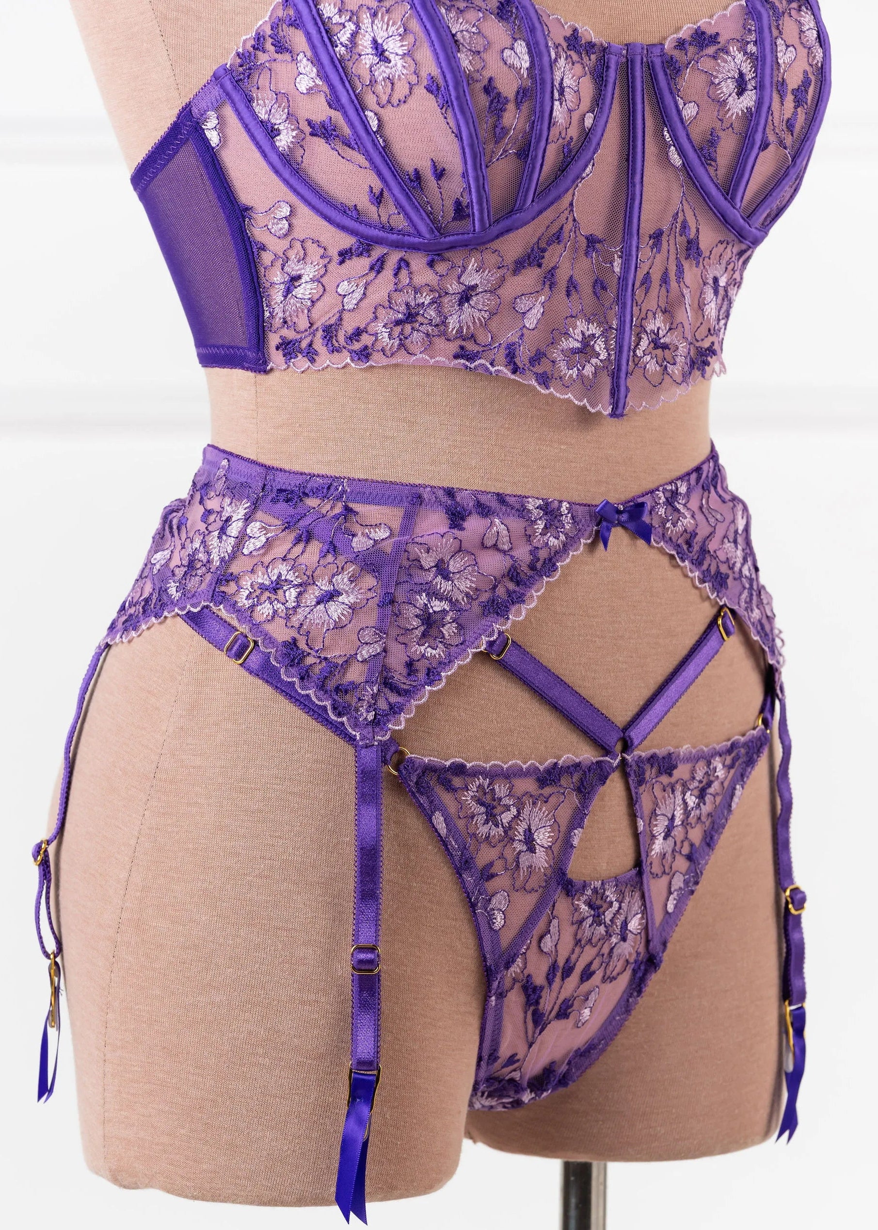 Embroidered Strappy Thong - Violet - Image 10