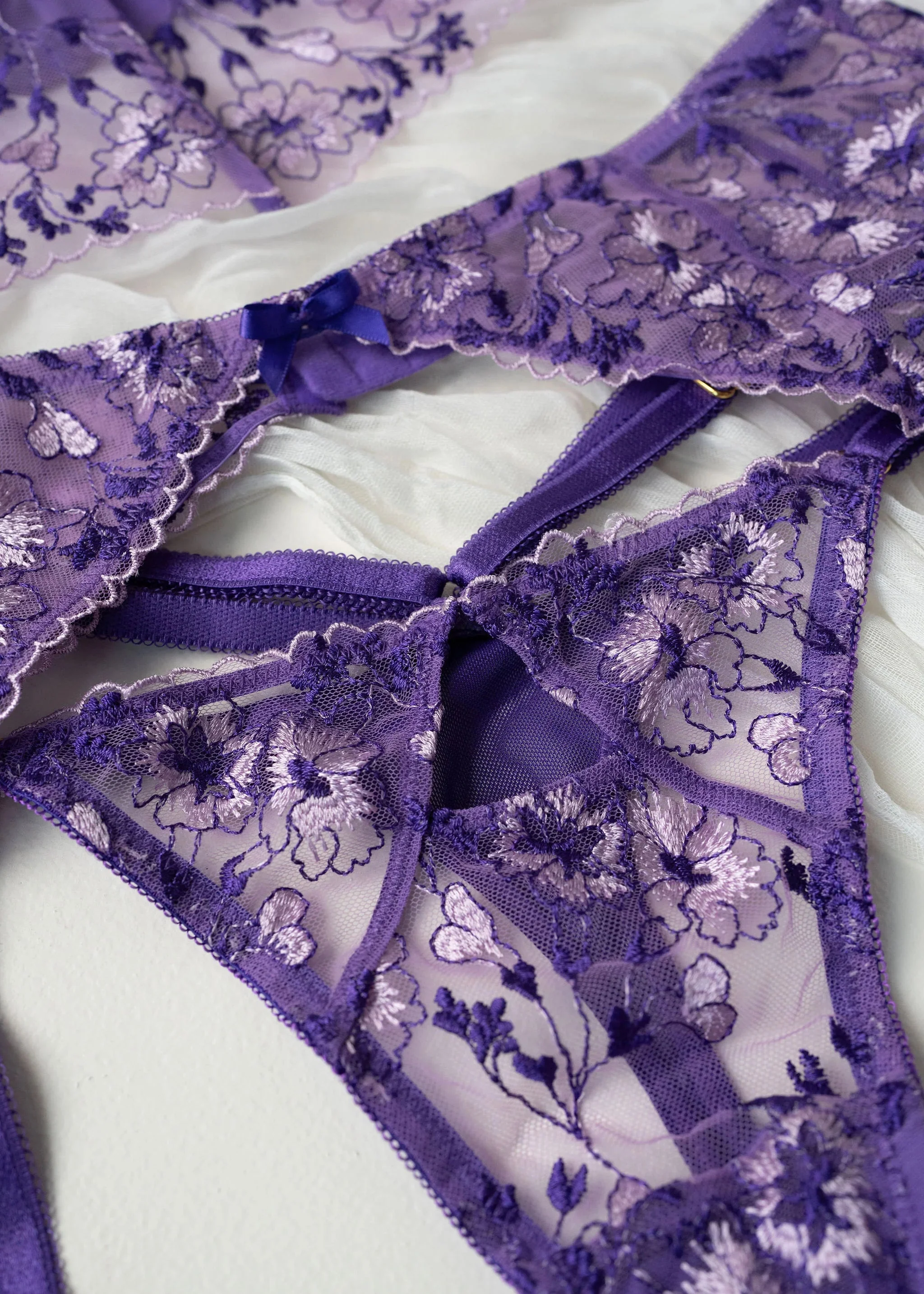 Embroidered Strappy Thong - Violet - Image 16