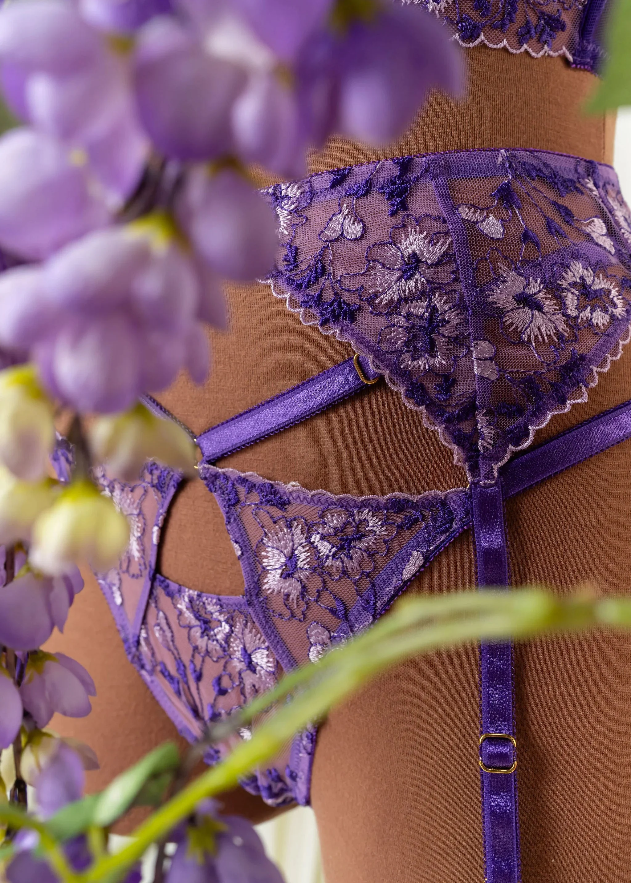 Embroidered Strappy Thong - Violet - Image 18