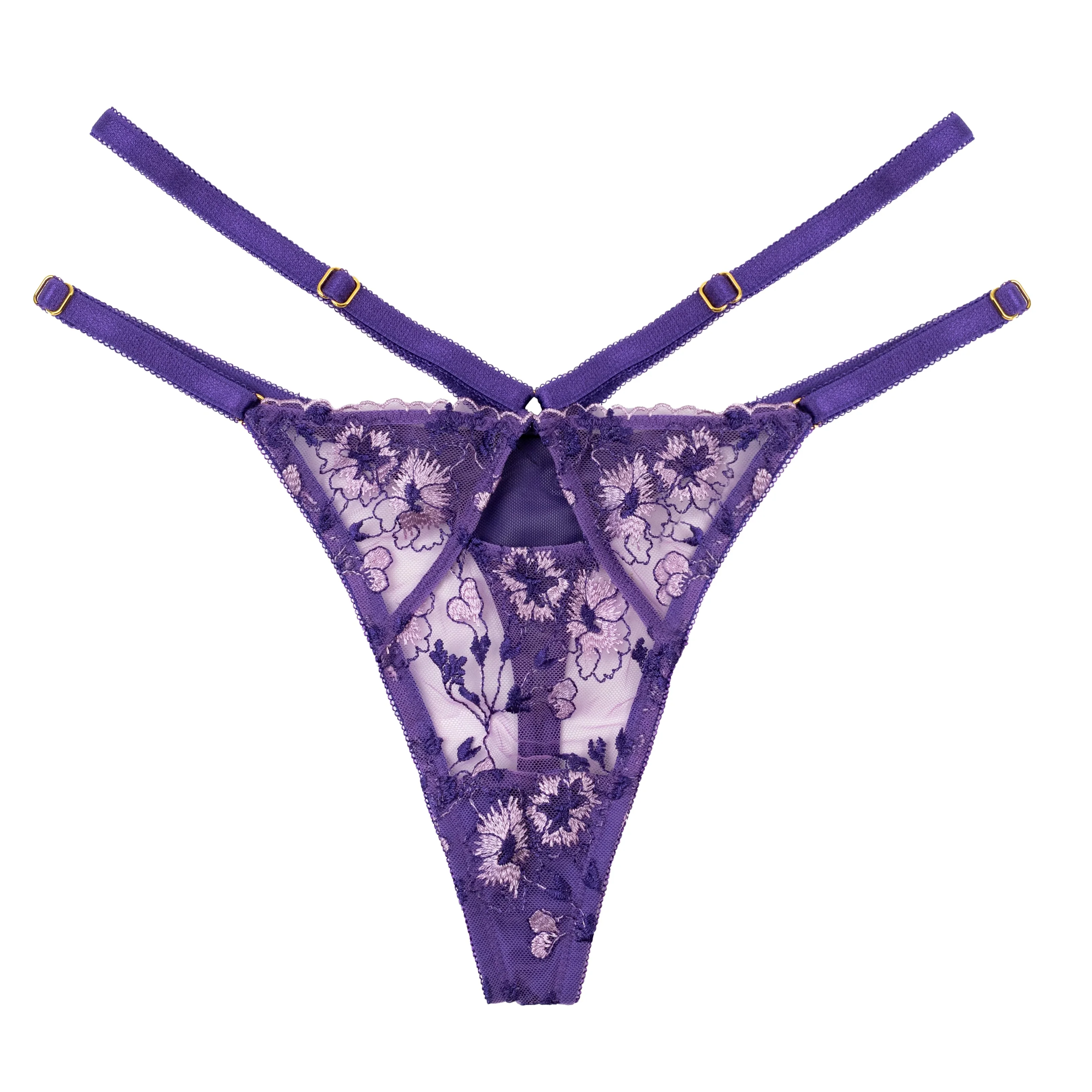 Embroidered Strappy Thong - Violet - Image 7