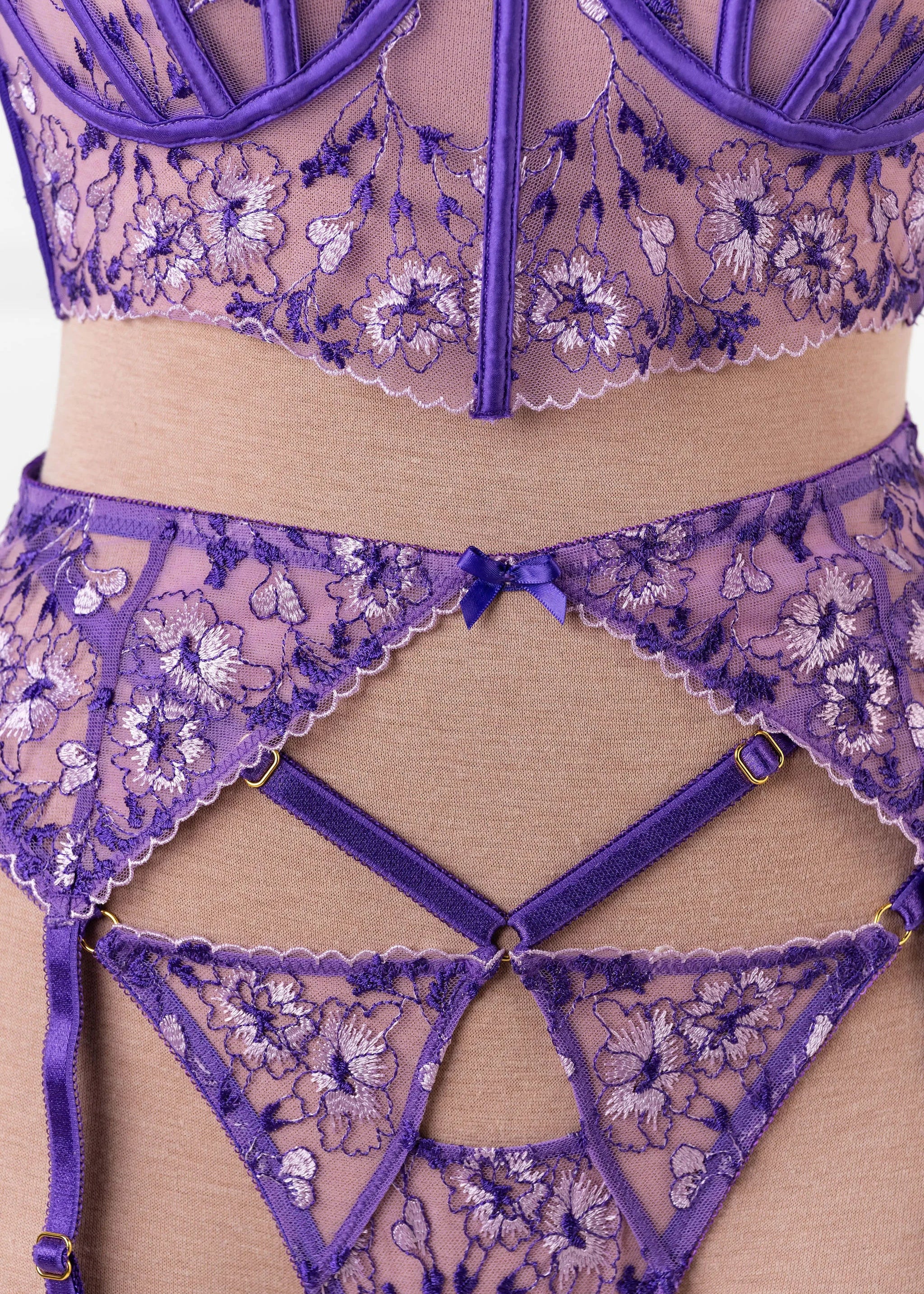 Embroidered Strappy Thong - Violet - Image 8