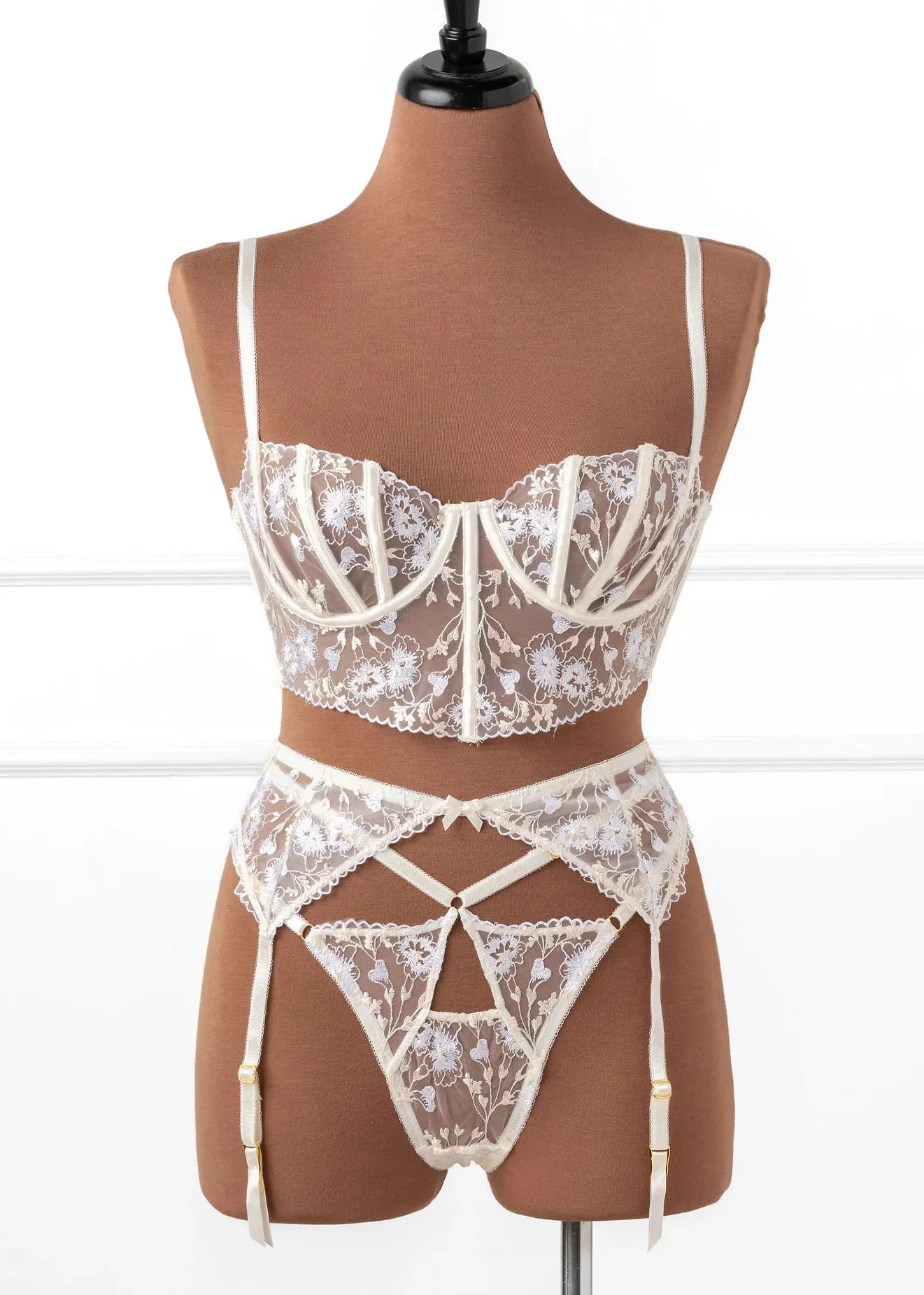 Embroidered Underwire Bustier - Pearl - Image 3