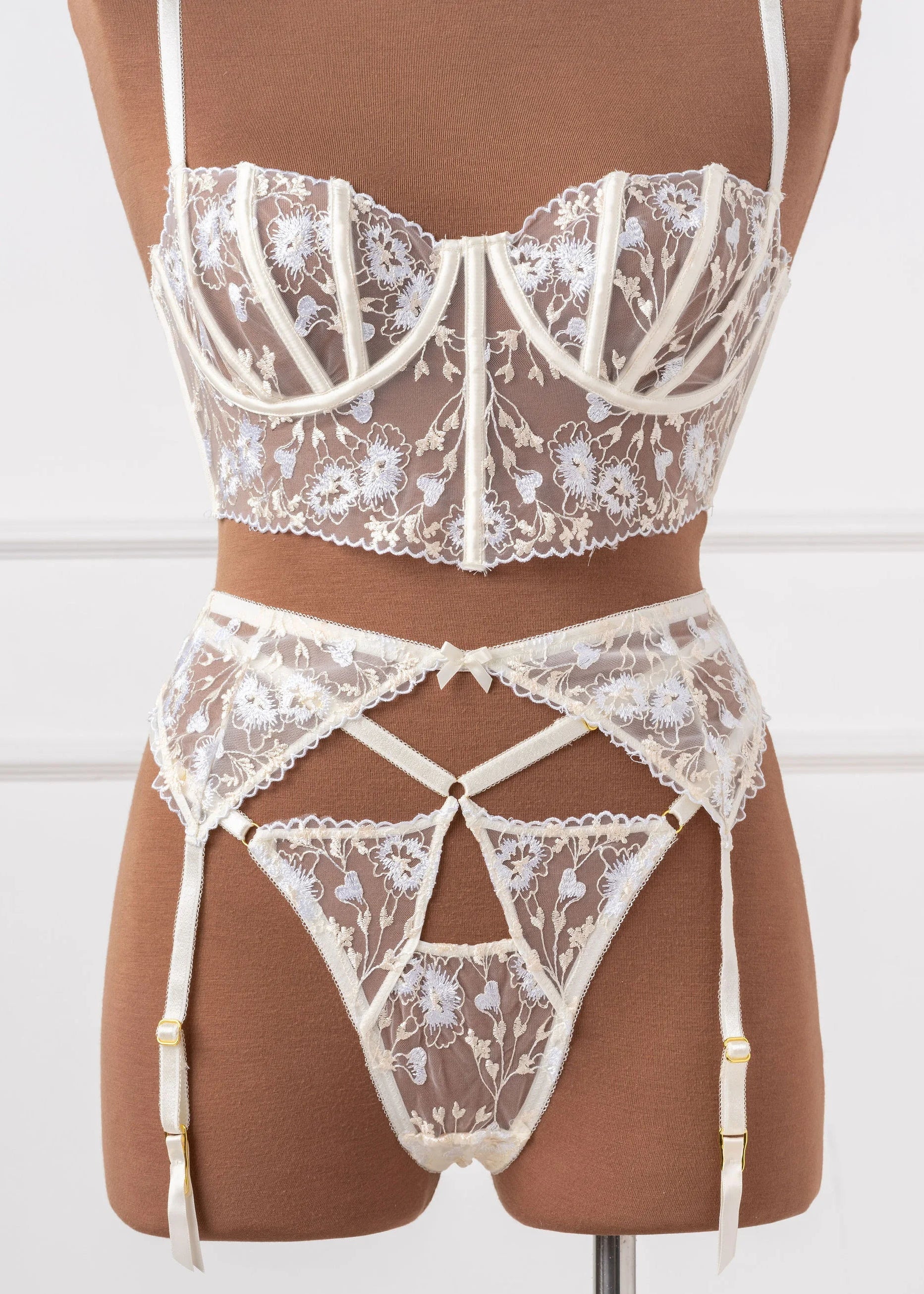 Embroidered Underwire Bustier - Pearl - Image 7