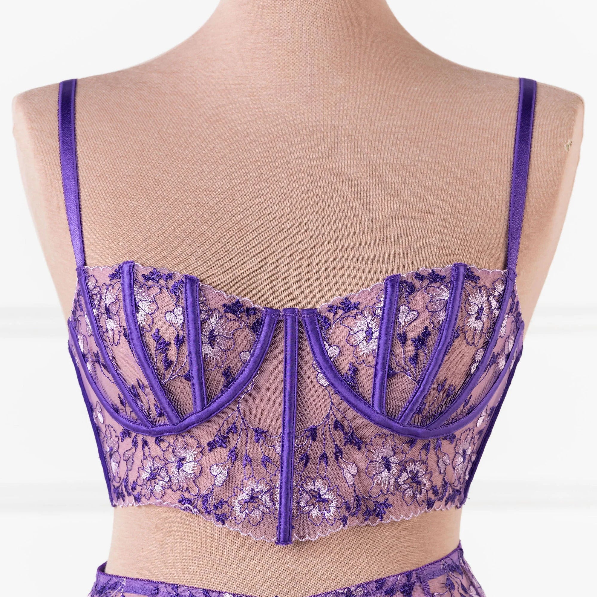 Embroidered Underwire Bustier - Violet
