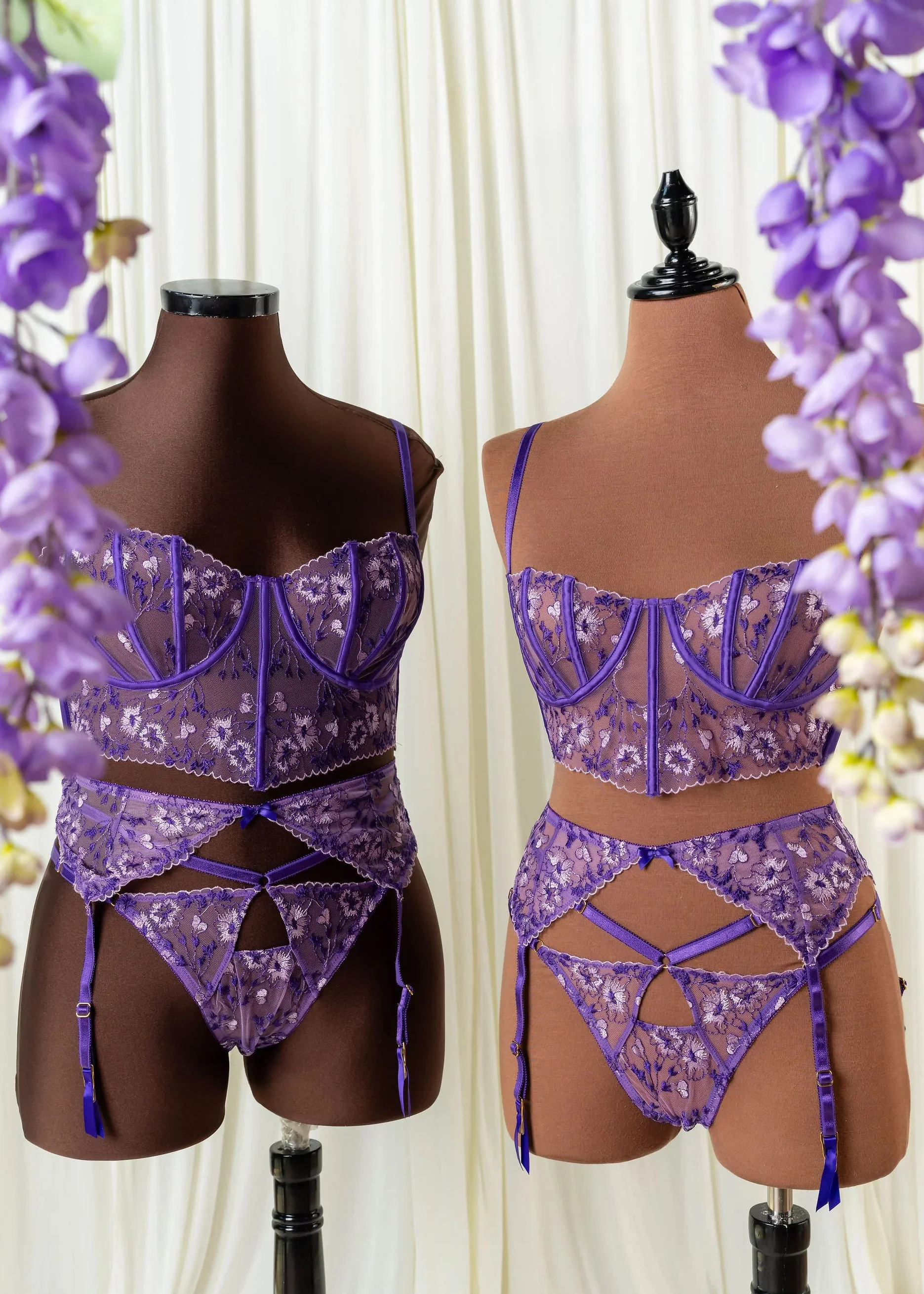 Embroidered Underwire Bustier - Violet - Image 15