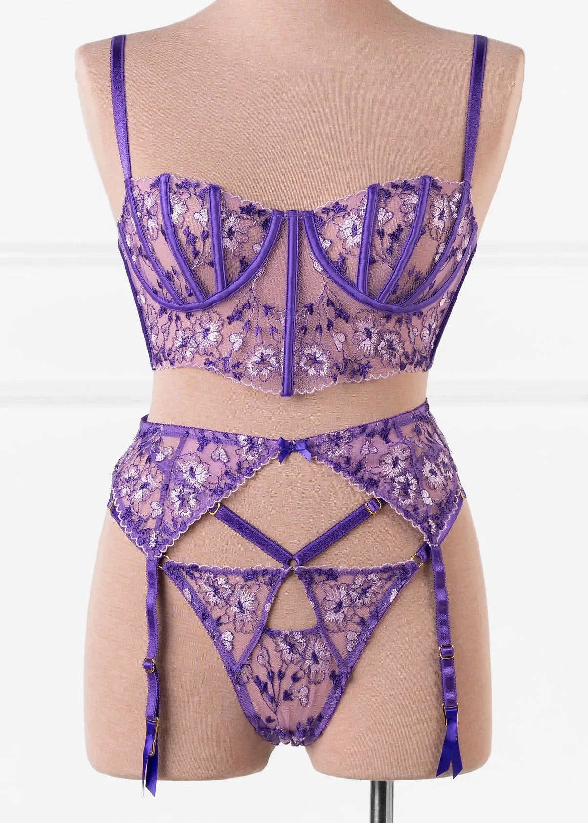 Embroidered Underwire Bustier - Violet - Image 2