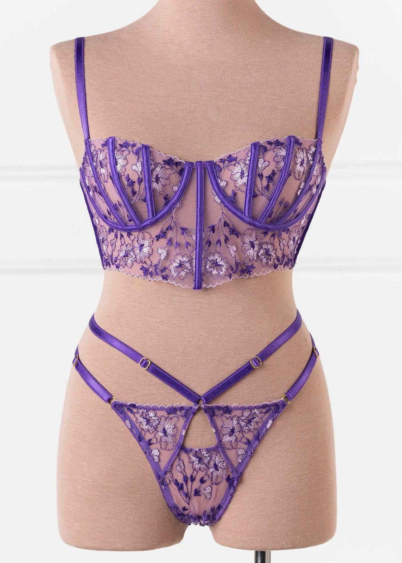 Embroidered Underwire Bustier - Violet - Image 5