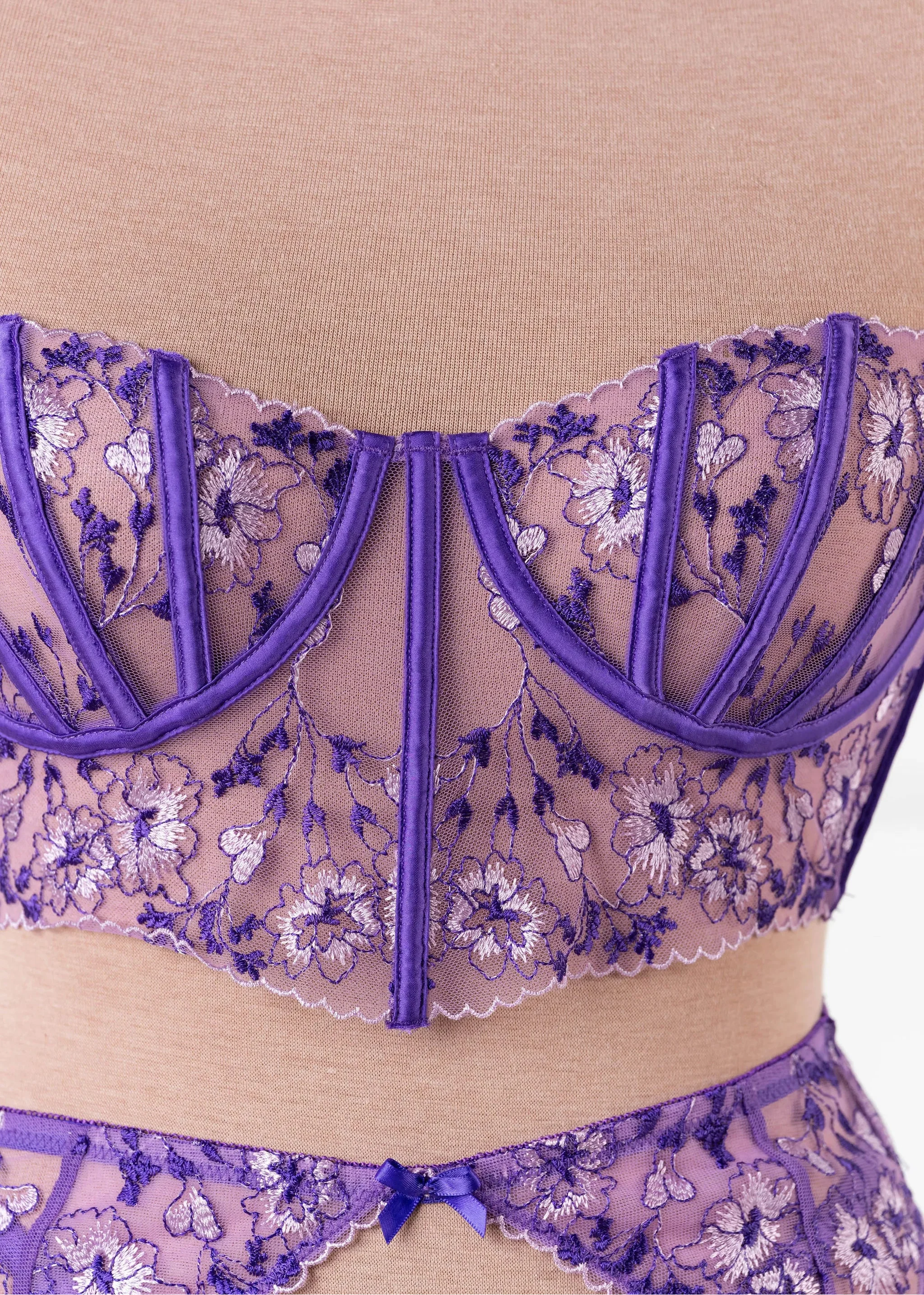 Embroidered Underwire Bustier - Violet - Image 7