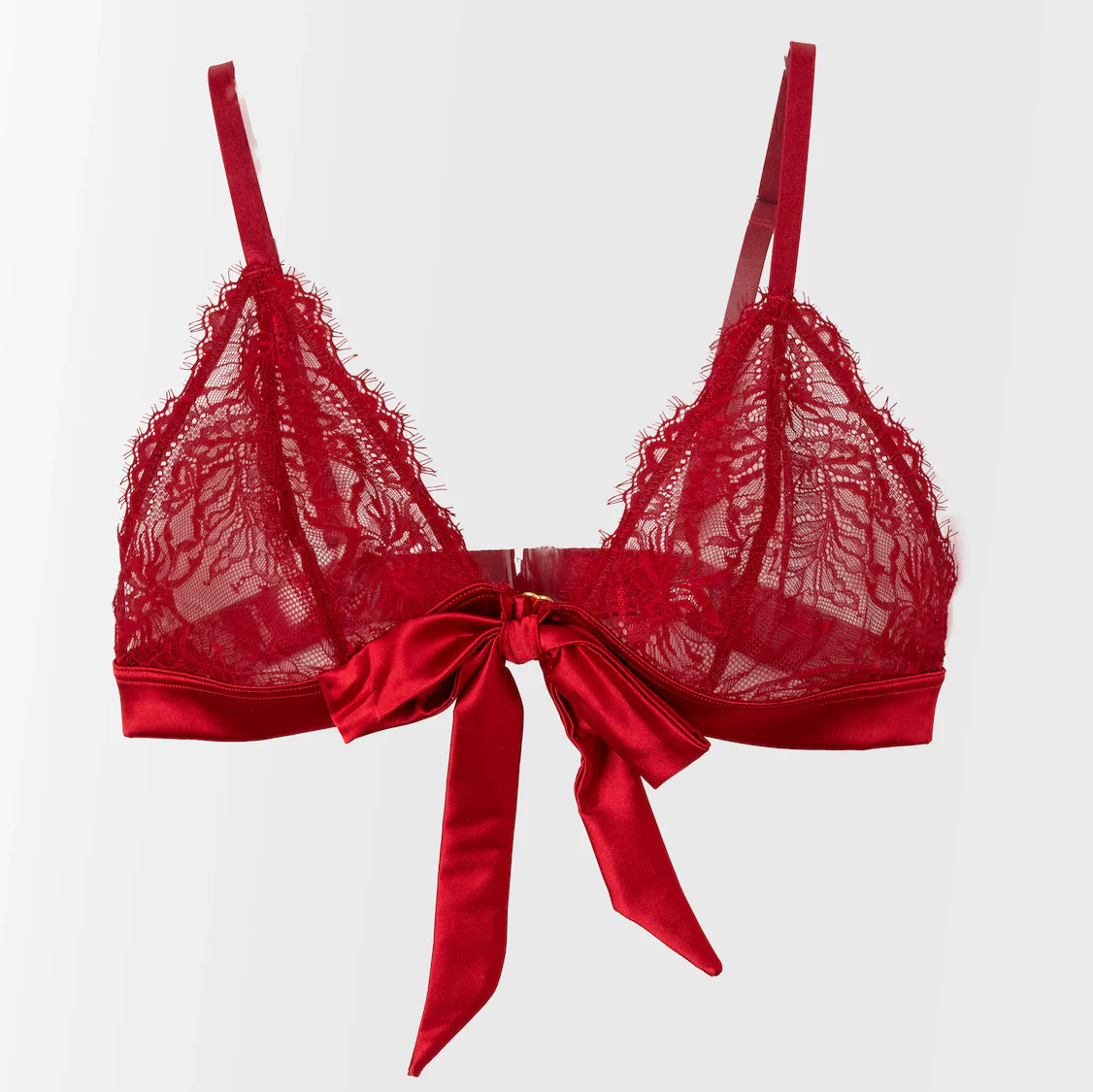 Eyelash Lace Bow Bralette - Red