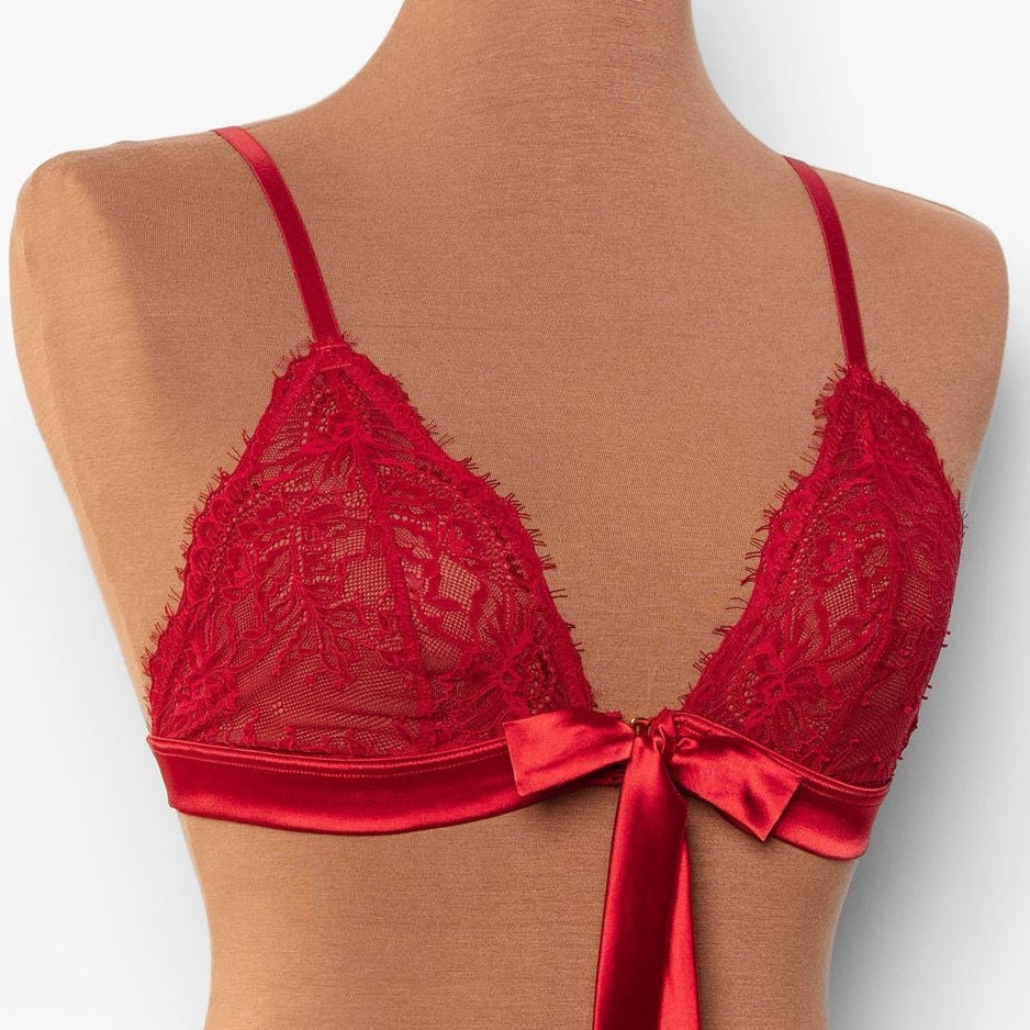 Eyelash Lace Bow Bralette - Red - Image 17