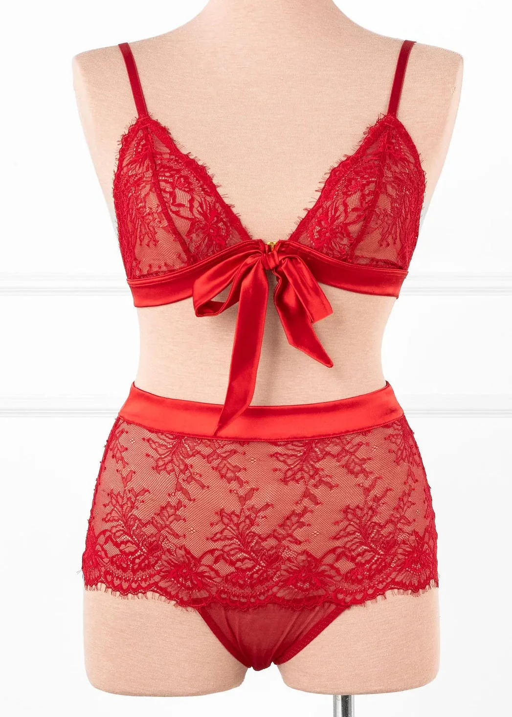 Eyelash Lace Bow Bralette - Red - Image 7