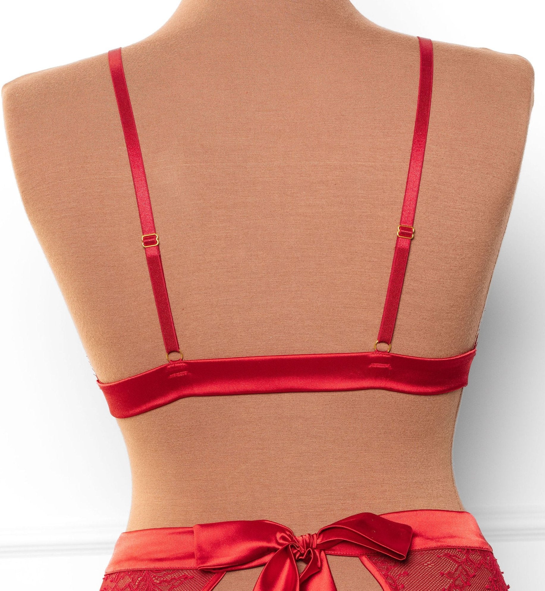 Eyelash Lace Bow Bralette - Red - Image 8