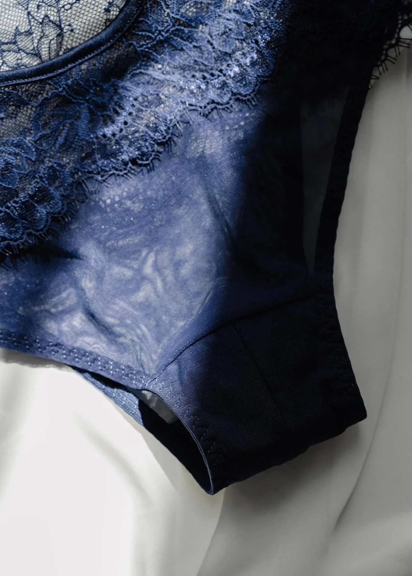 Eyelash Lace Bow High Waist Crotchless Panty - Navy - Image 6