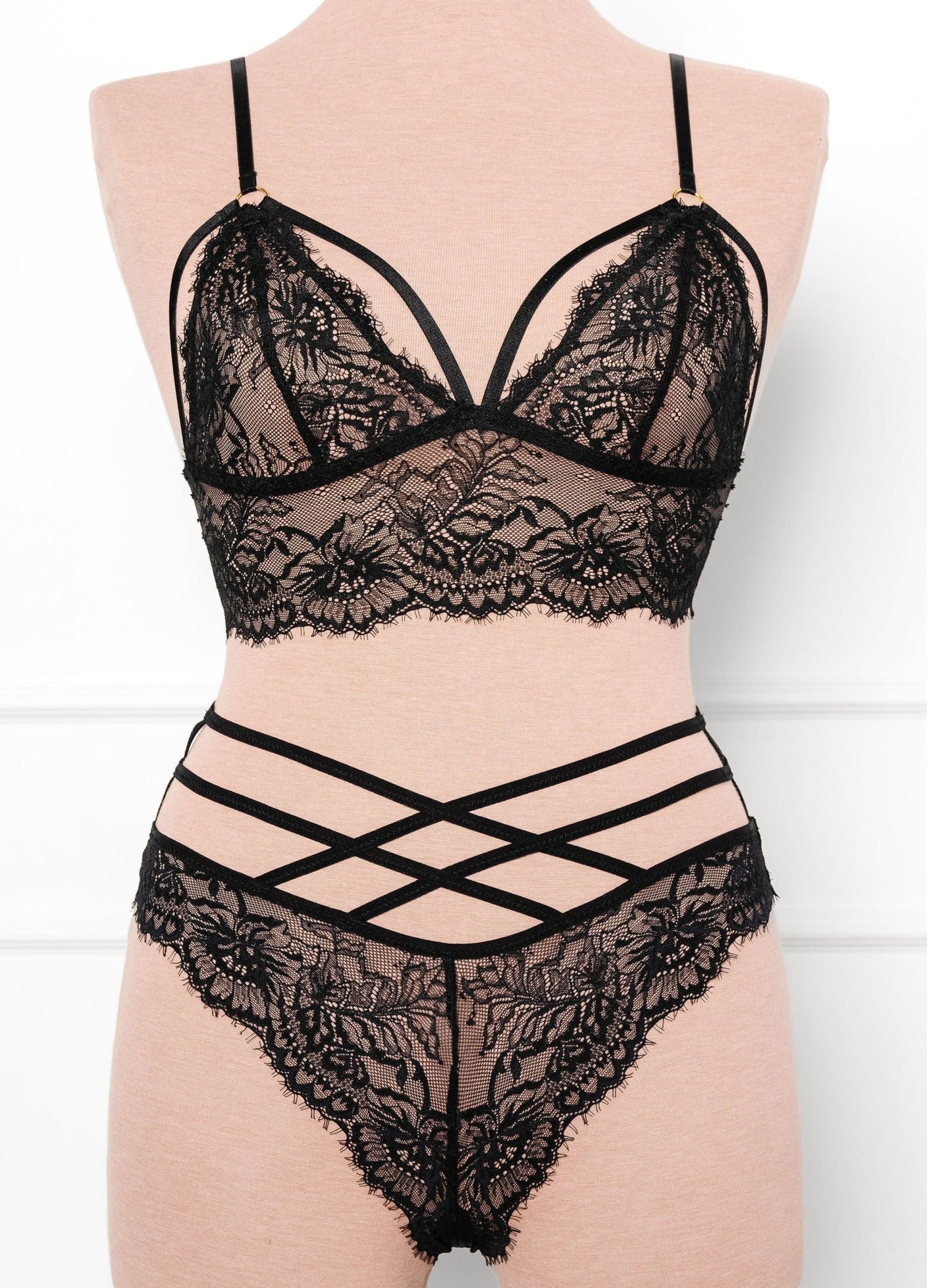 Eyelash Lace Caged Bralette - Black - Image 3