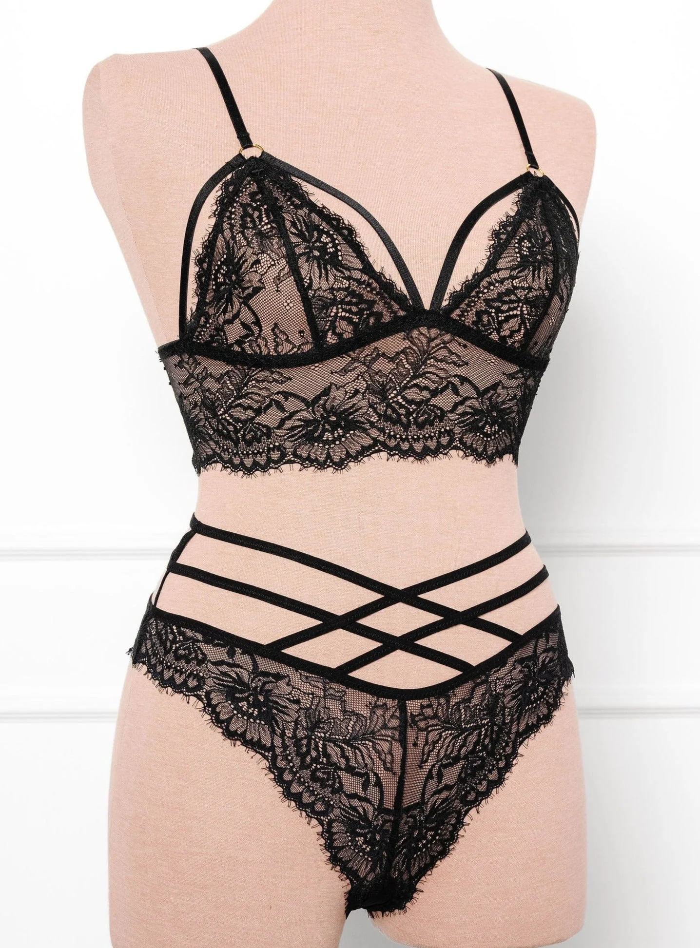 Eyelash Lace Caged Bralette - Black - Image 8