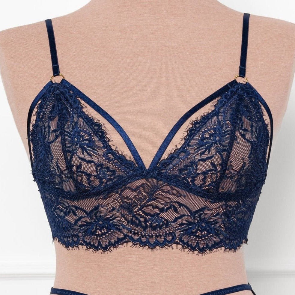Eyelash Lace Caged Bralette - Navy - Image 6