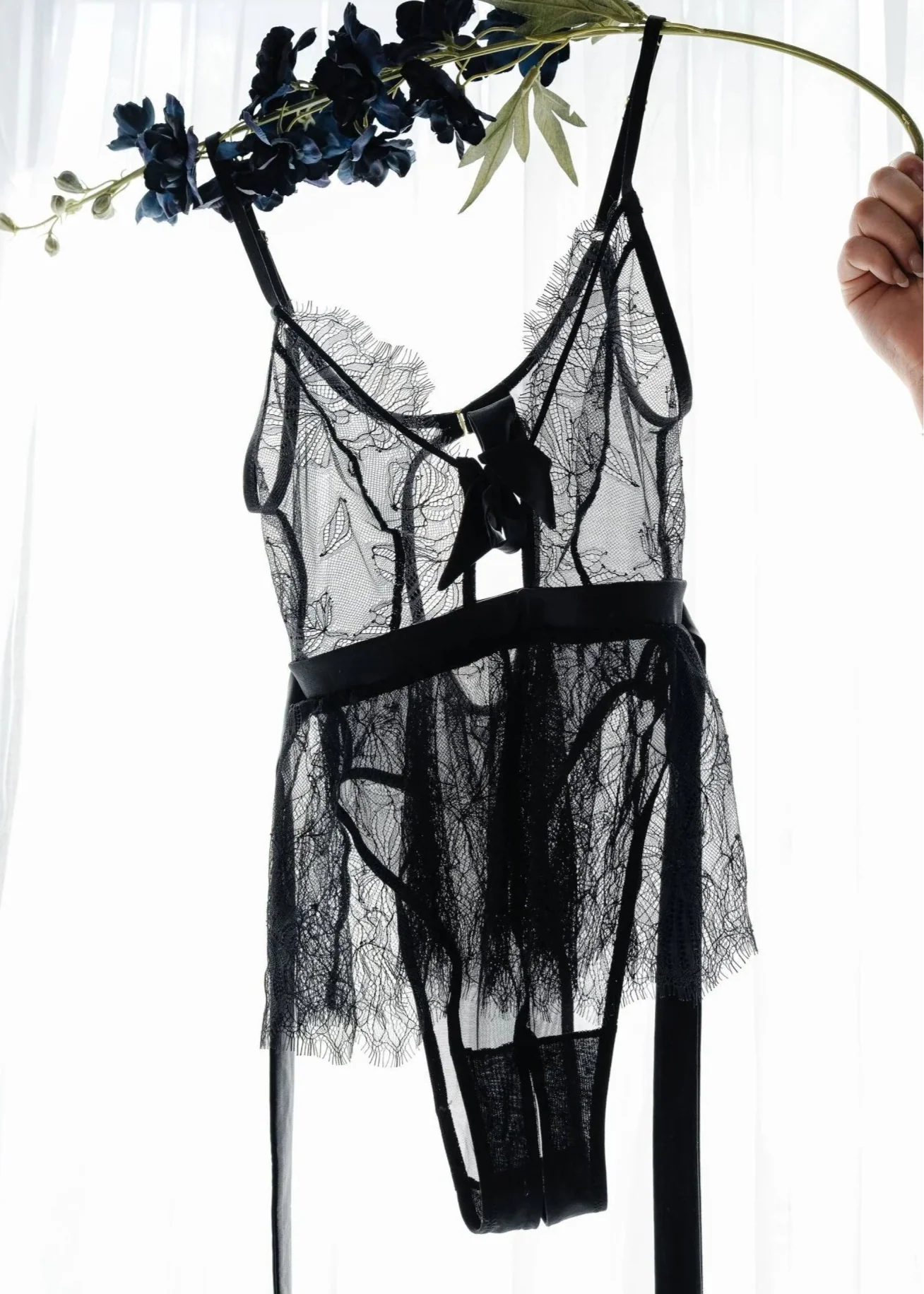 Eyelash Lace Crotchless Teddy - Black - Image 11