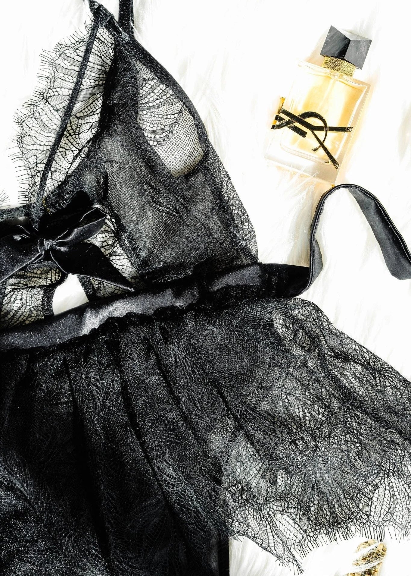 Eyelash Lace Crotchless Teddy - Black - Image 9