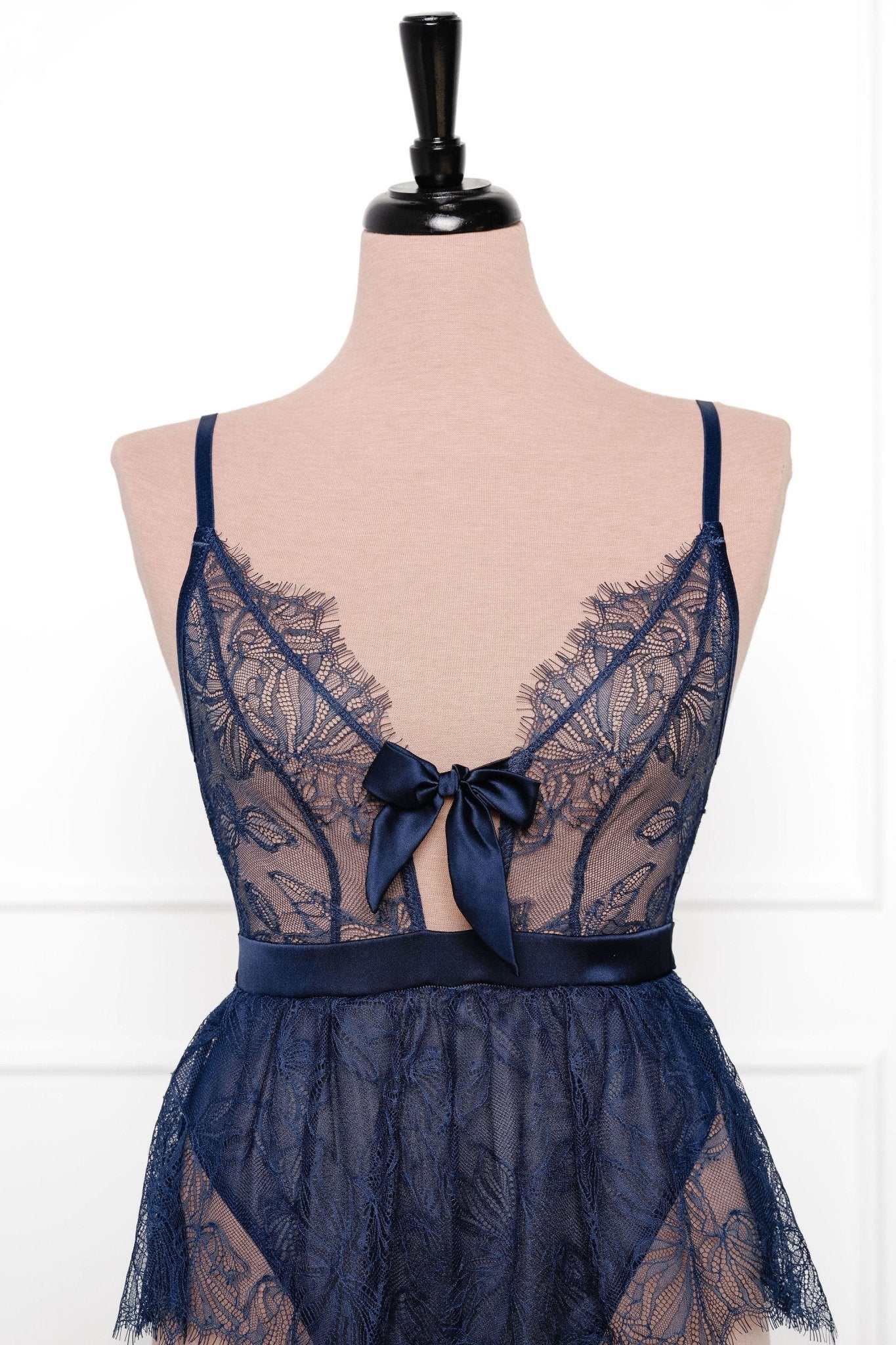 Eyelash Lace Crotchless Teddy - Navy - Image 13