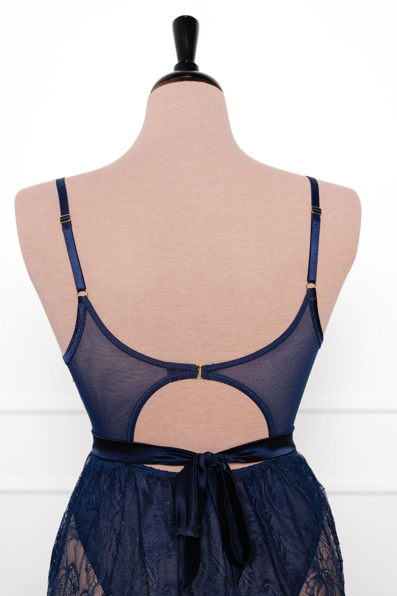 Eyelash Lace Crotchless Teddy - Navy - Image 14