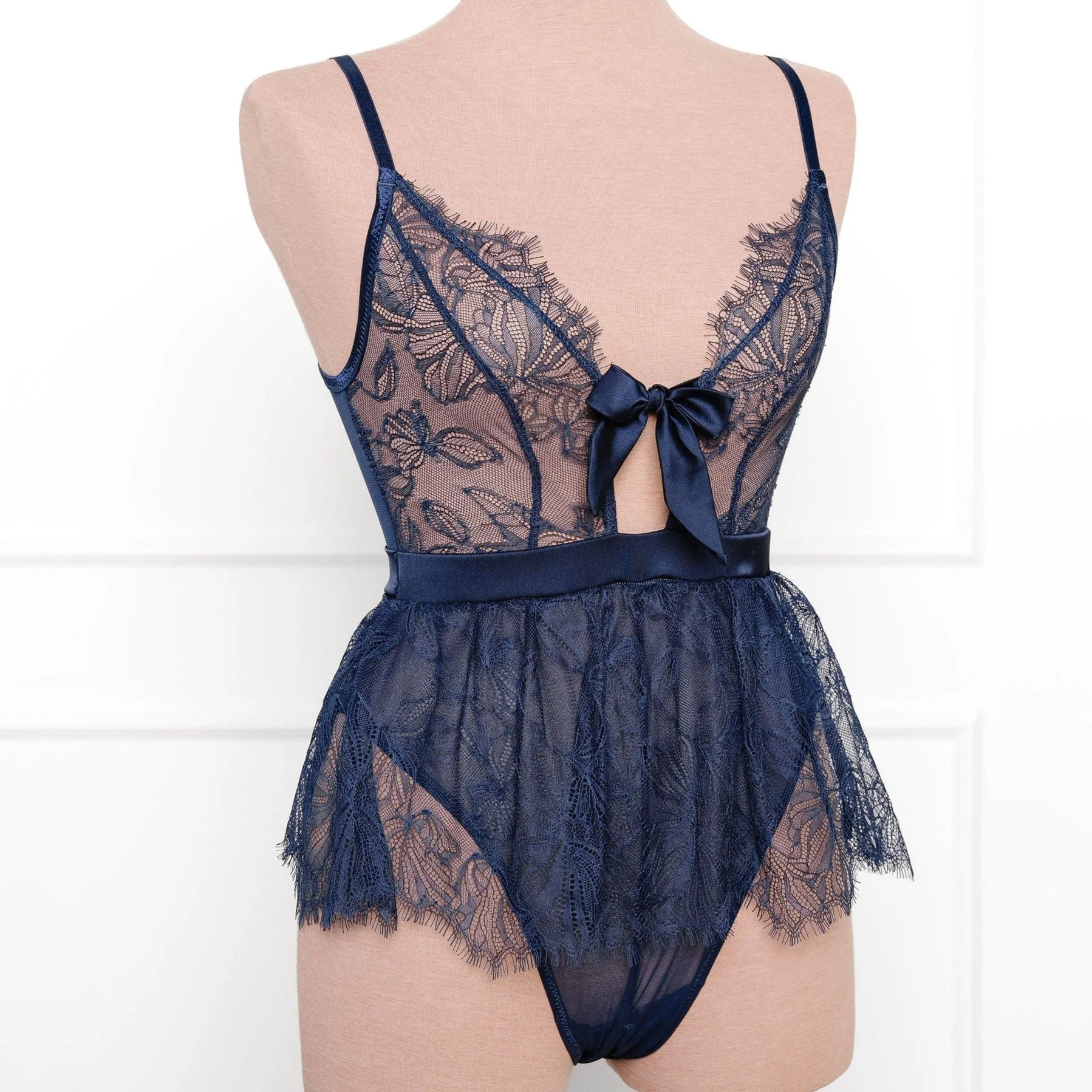 Eyelash Lace Crotchless Teddy - Navy - Image 3