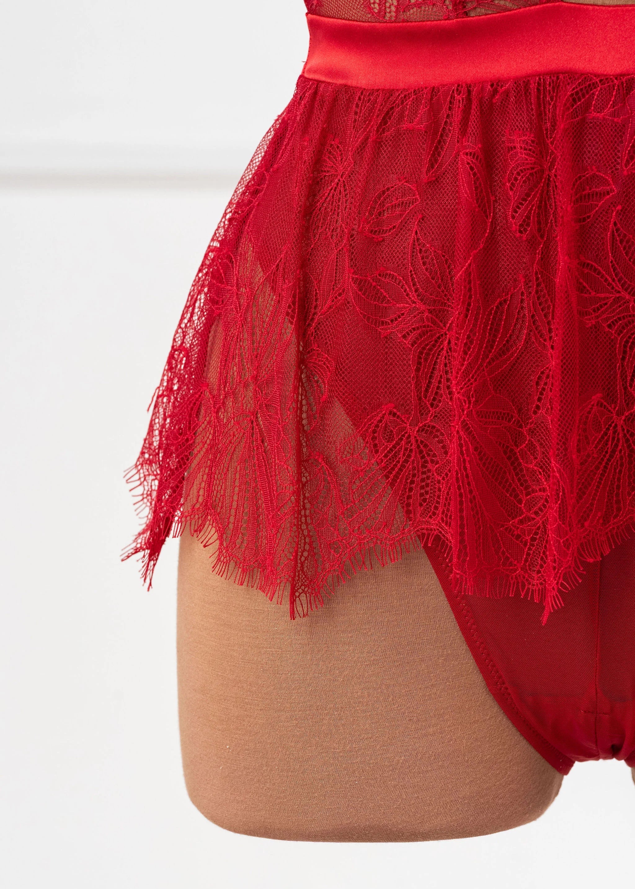 Eyelash Lace Crotchless Teddy - Red - Image 10