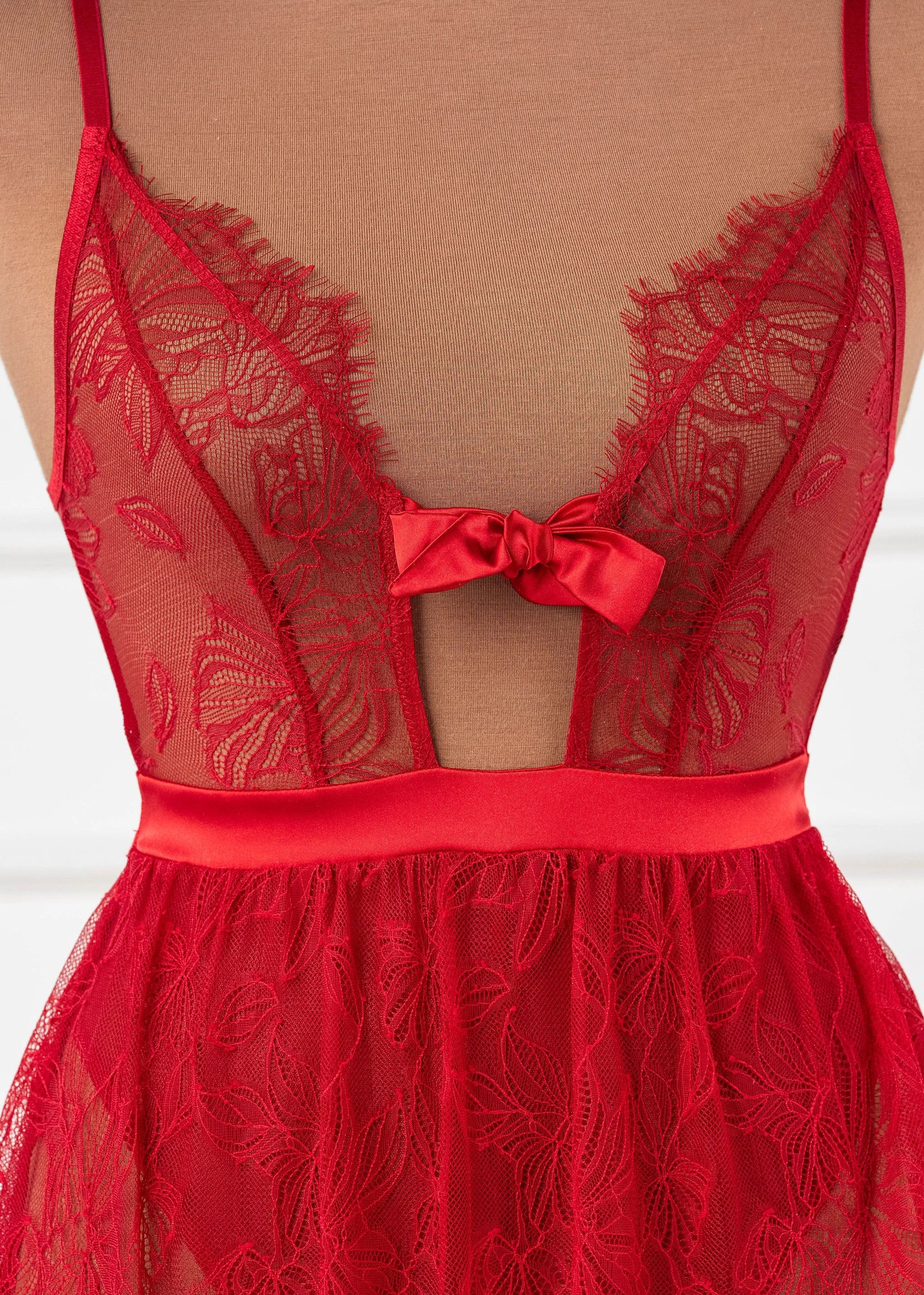 Eyelash Lace Crotchless Teddy - Red - Image 4