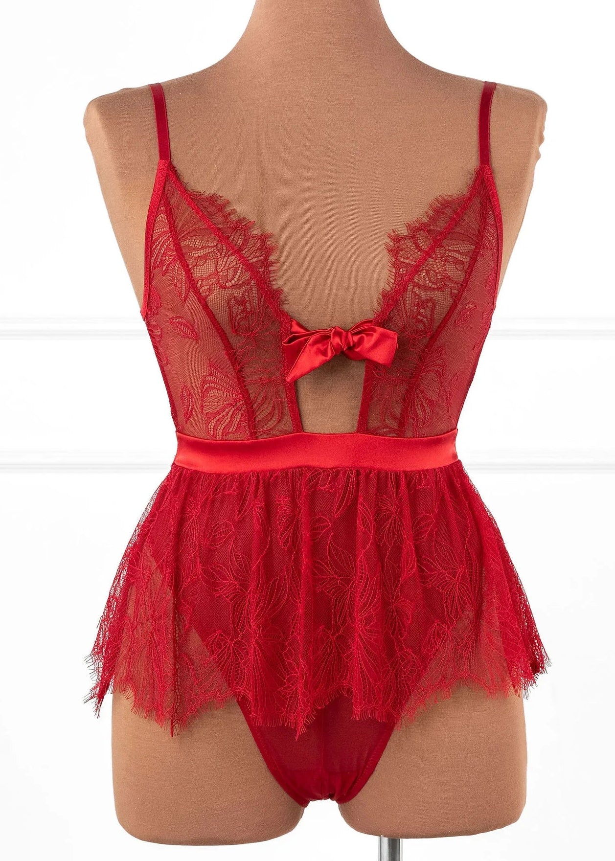 Eyelash Lace Crotchless Teddy - Red - Image 7