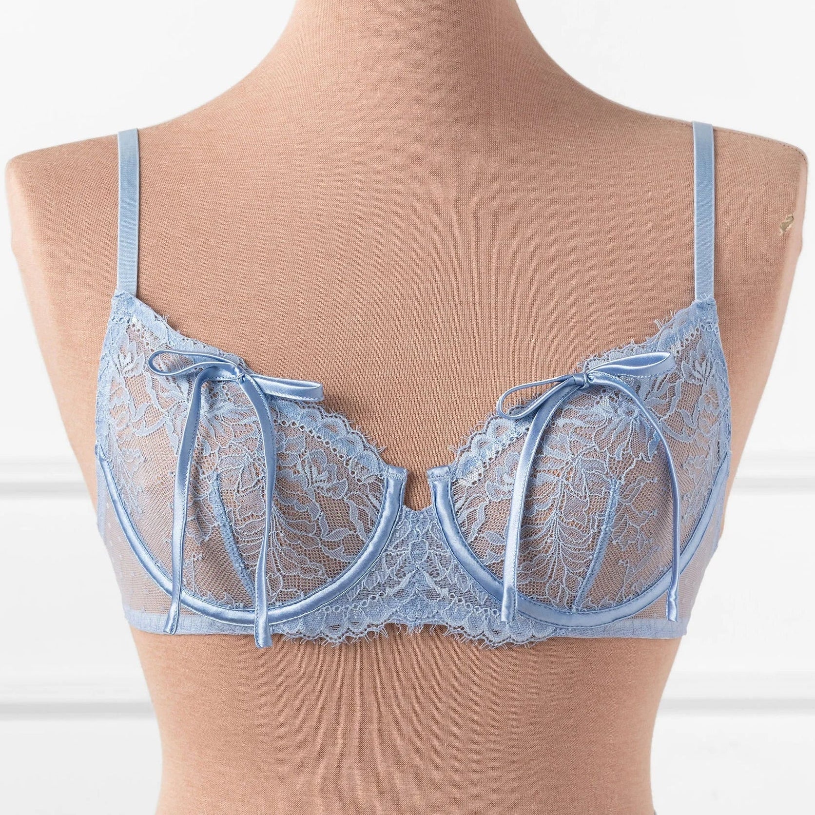 Eyelash Lace Underwire Bralette - Sky Blue
