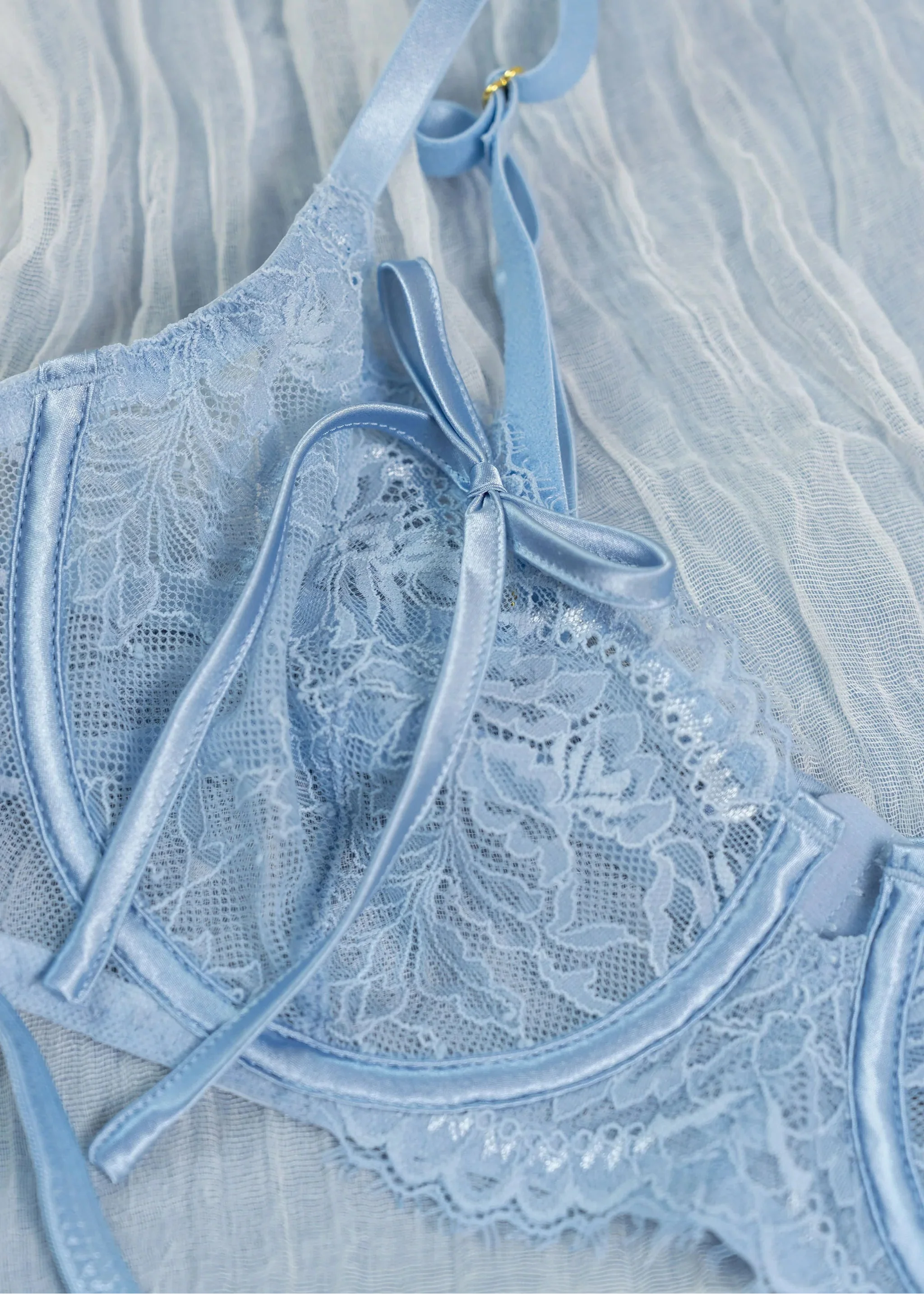 Eyelash Lace Underwire Bralette - Sky Blue - Image 15