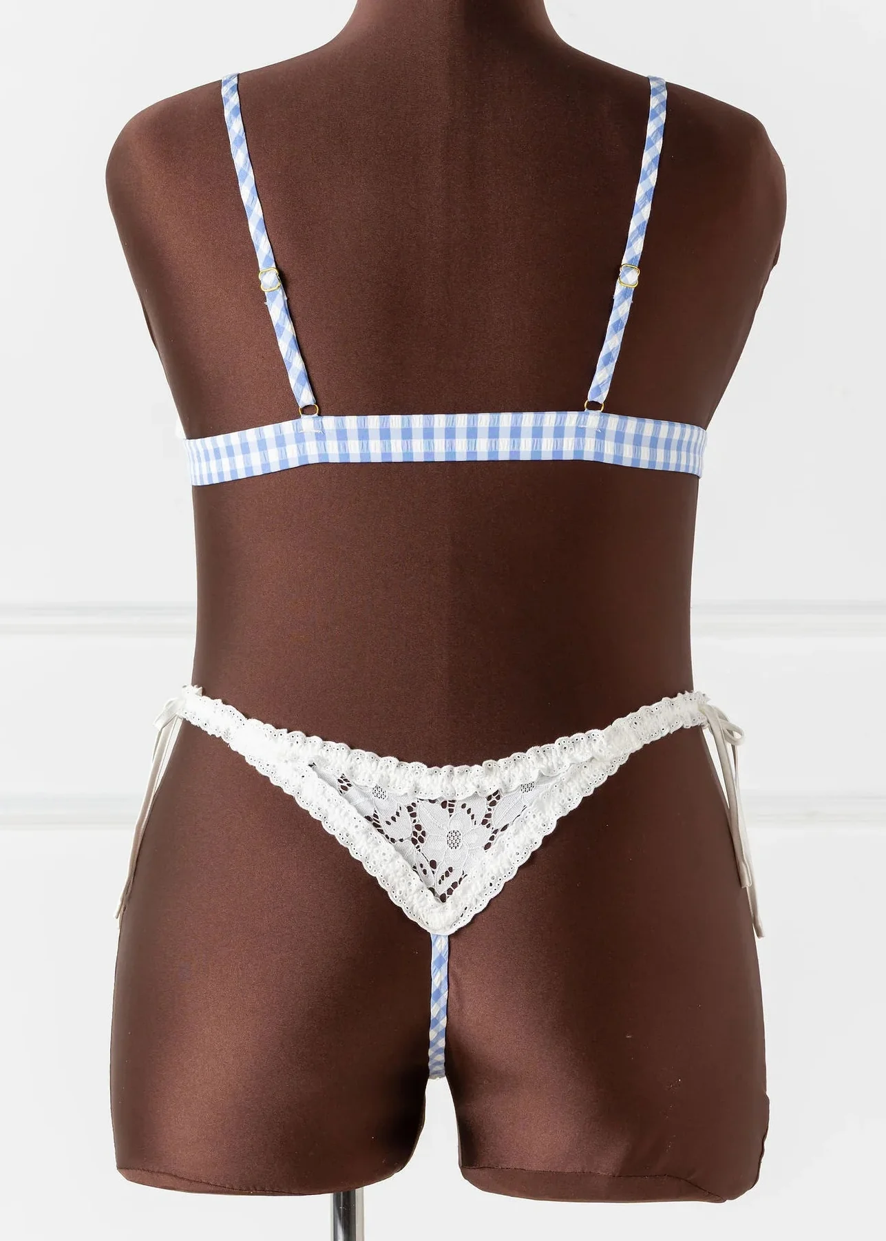 Gingham & Eyelet Ruffle Thong - Blue - Image 15