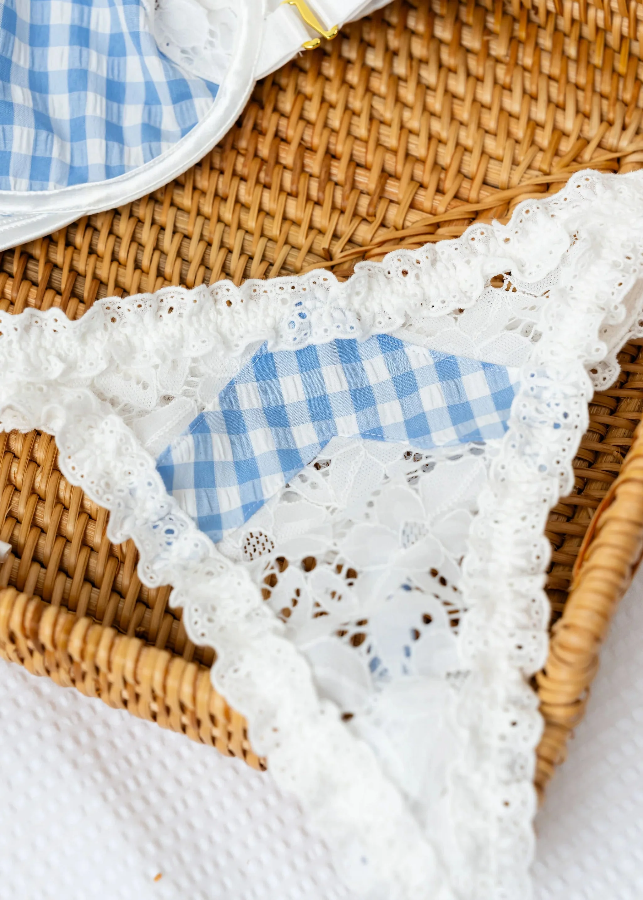 Gingham & Eyelet Ruffle Thong - Blue - Image 17